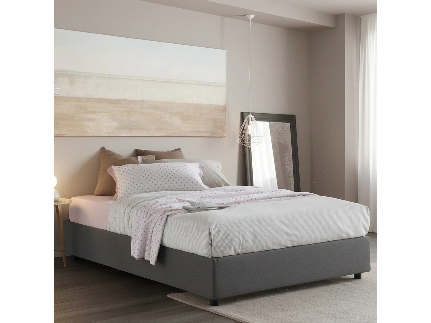 Lit double Dana, Lit coffre avec revêtement en tissu, 100% Made in Italy, Ouverture frontale, avec matelas 160x190 cm inclus, Gris