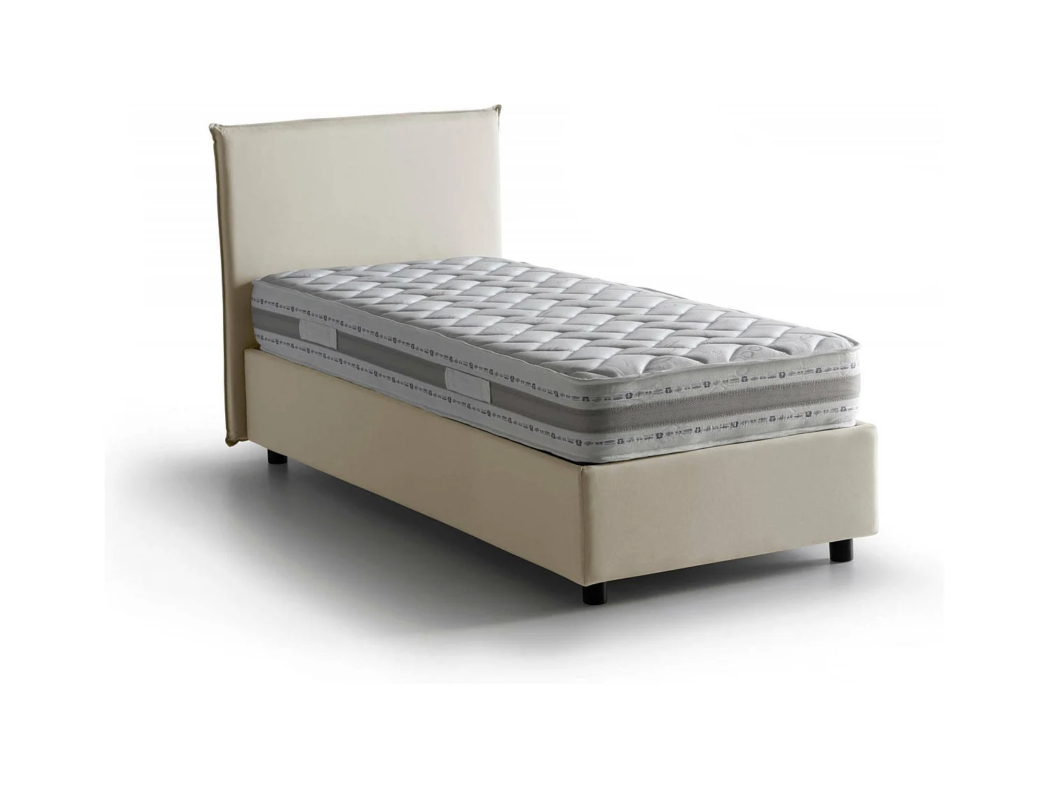 Lit simple Chiaraluna, Lit coffre avec revêtement en tissu, 100% Made in Italy, Ouverture frontale, avec matelas 90x190 cm inclus, Beige