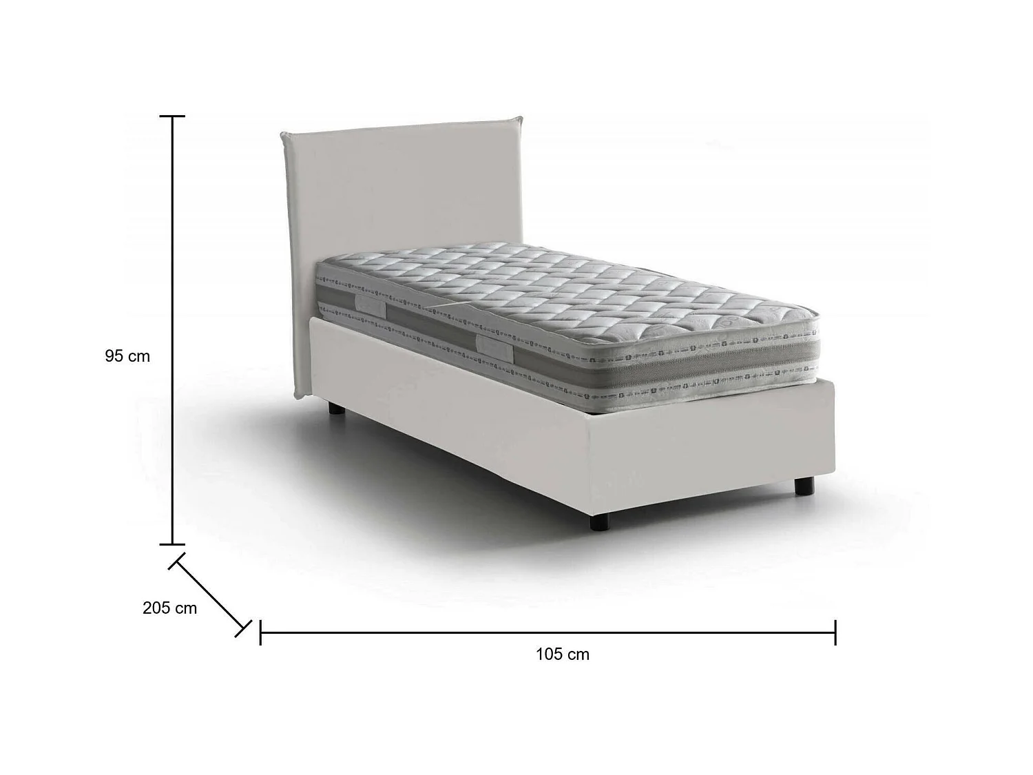 Lit simple Cesidia, Lit coffre avec revêtement en éco-cuir, 100% Made in Italy, Ouverture frontale, avec matelas 90x190 cm inclus, Blanc