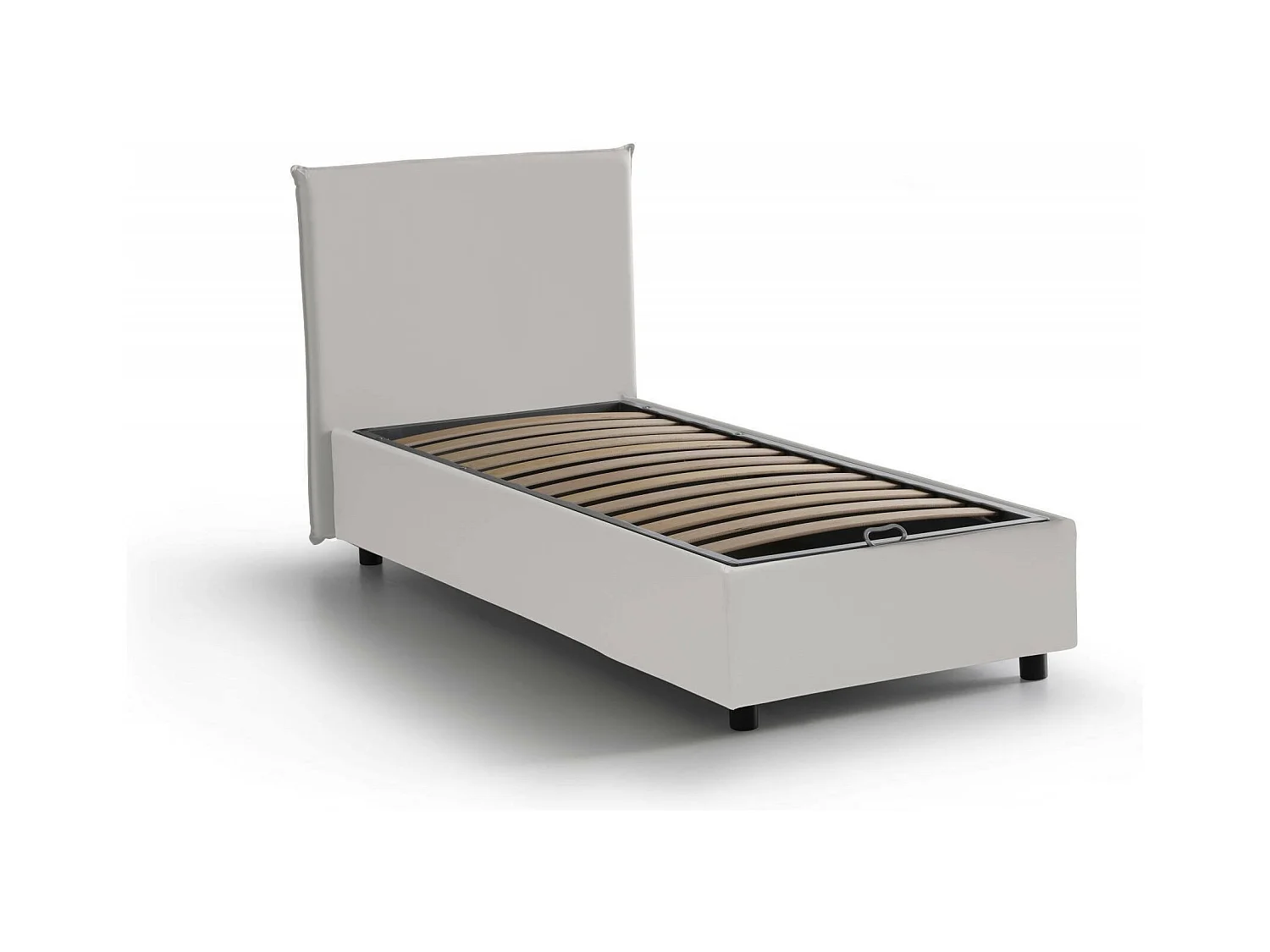 Lit simple Cesidia, Lit coffre avec revêtement en éco-cuir, 100% Made in Italy, Ouverture frontale, avec matelas 90x190 cm inclus, Blanc