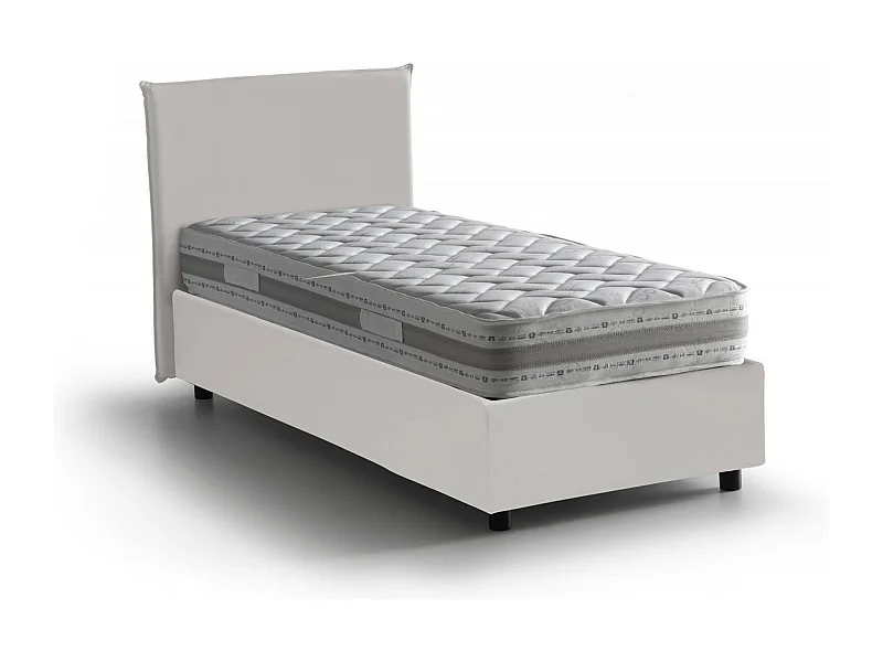 Lit simple Cesidia, Lit coffre avec revêtement en éco-cuir, 100% Made in Italy, Ouverture frontale, avec matelas 90x190 cm inclus, Blanc