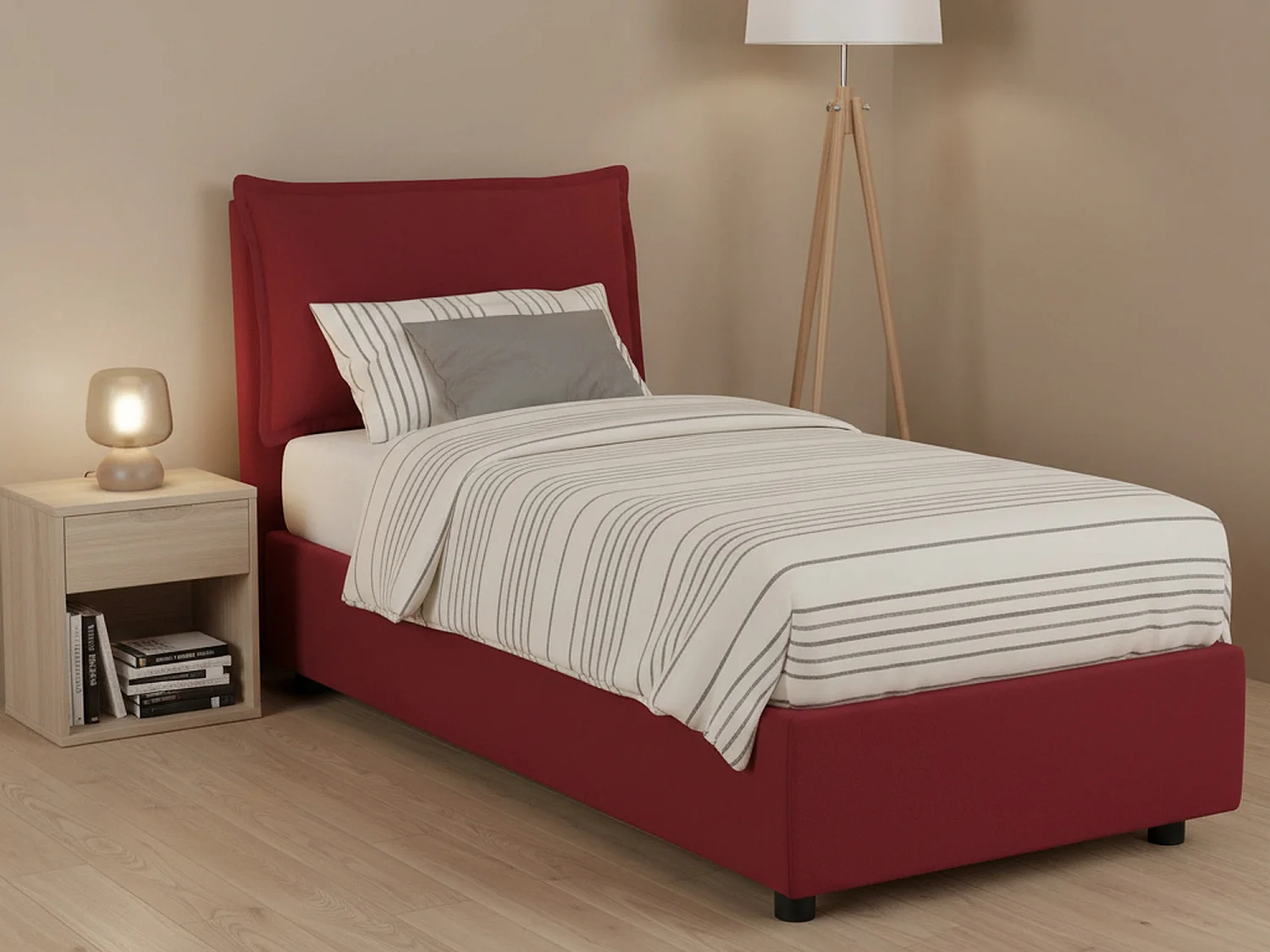 Lit simple Gemma, Lit coffre avec revêtement en tissu, 100% Made in Italy, Ouverture frontale, adapté pour matelas 80x200 cm, Rouge