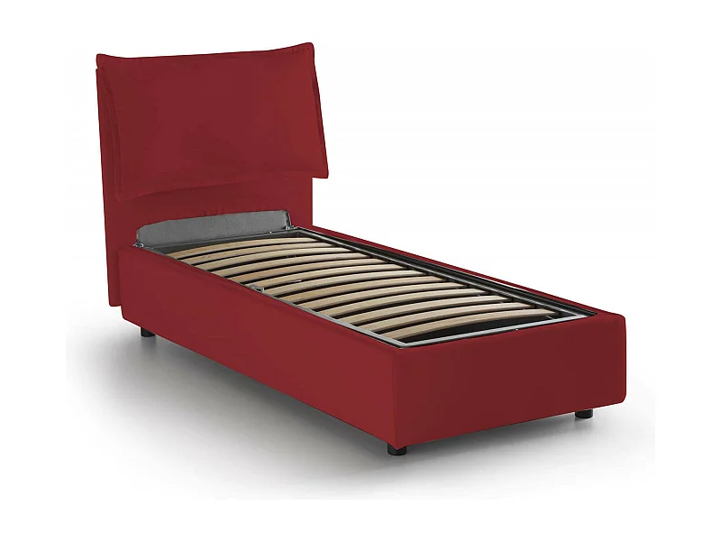 Lit simple Gemma, Lit coffre avec revêtement en tissu, 100% Made in Italy, Ouverture frontale, adapté pour matelas 80x200 cm, Rouge
