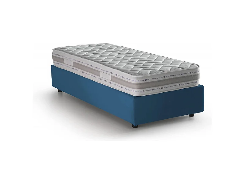 Amelia eenpersoonsbed, Opbergbed met stoffen bekleding, 100% Made in Italy, Opening aan de voorzijde, inclusief matras van 80x190 cm, Blauw