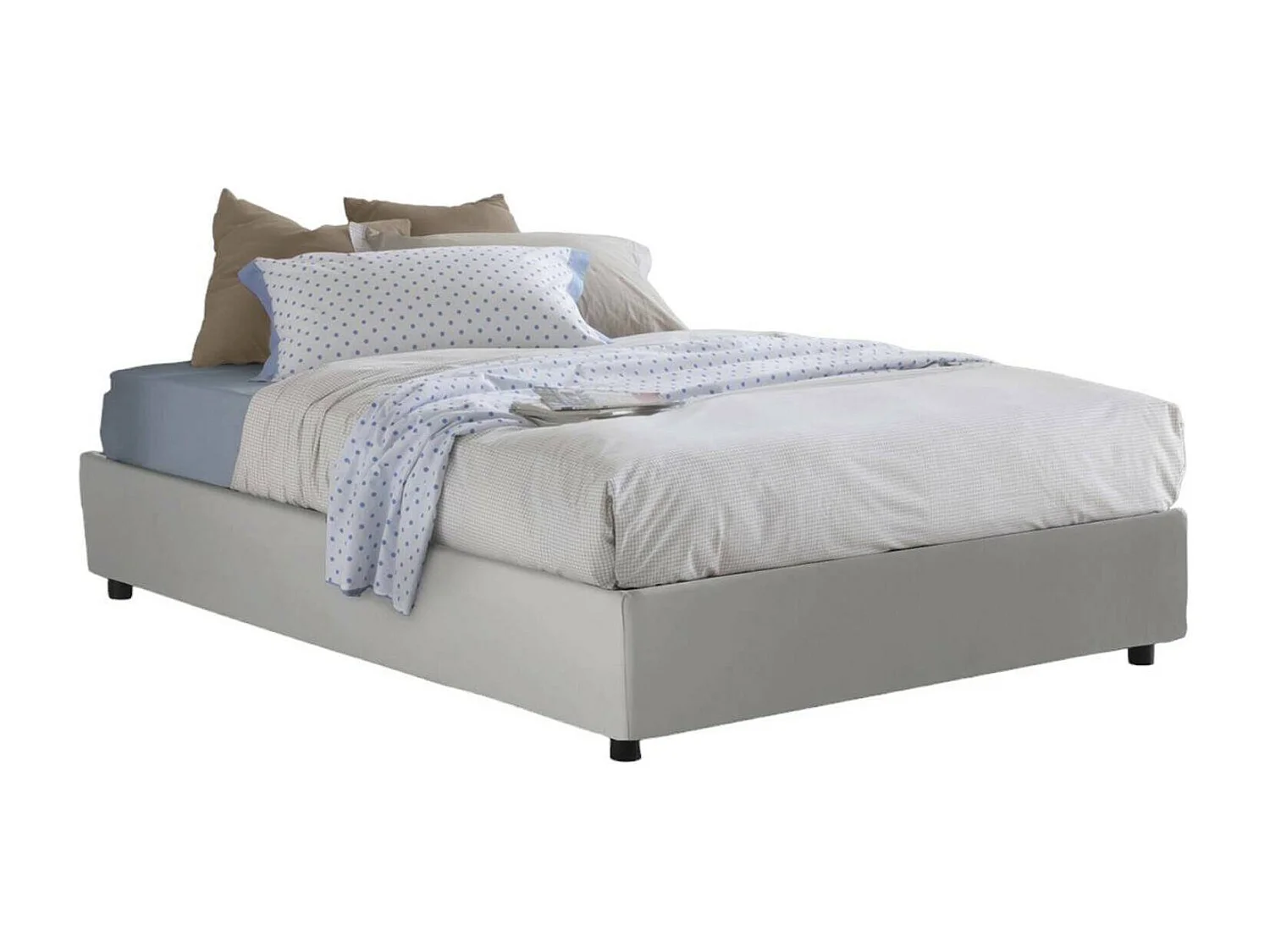 Cama doble Martina, Cama contenedor con revestimiento de cuero ecológico, 100% Made in Italy, Apertura frontal, Apto para colchón de 120x200 cm, Blanco