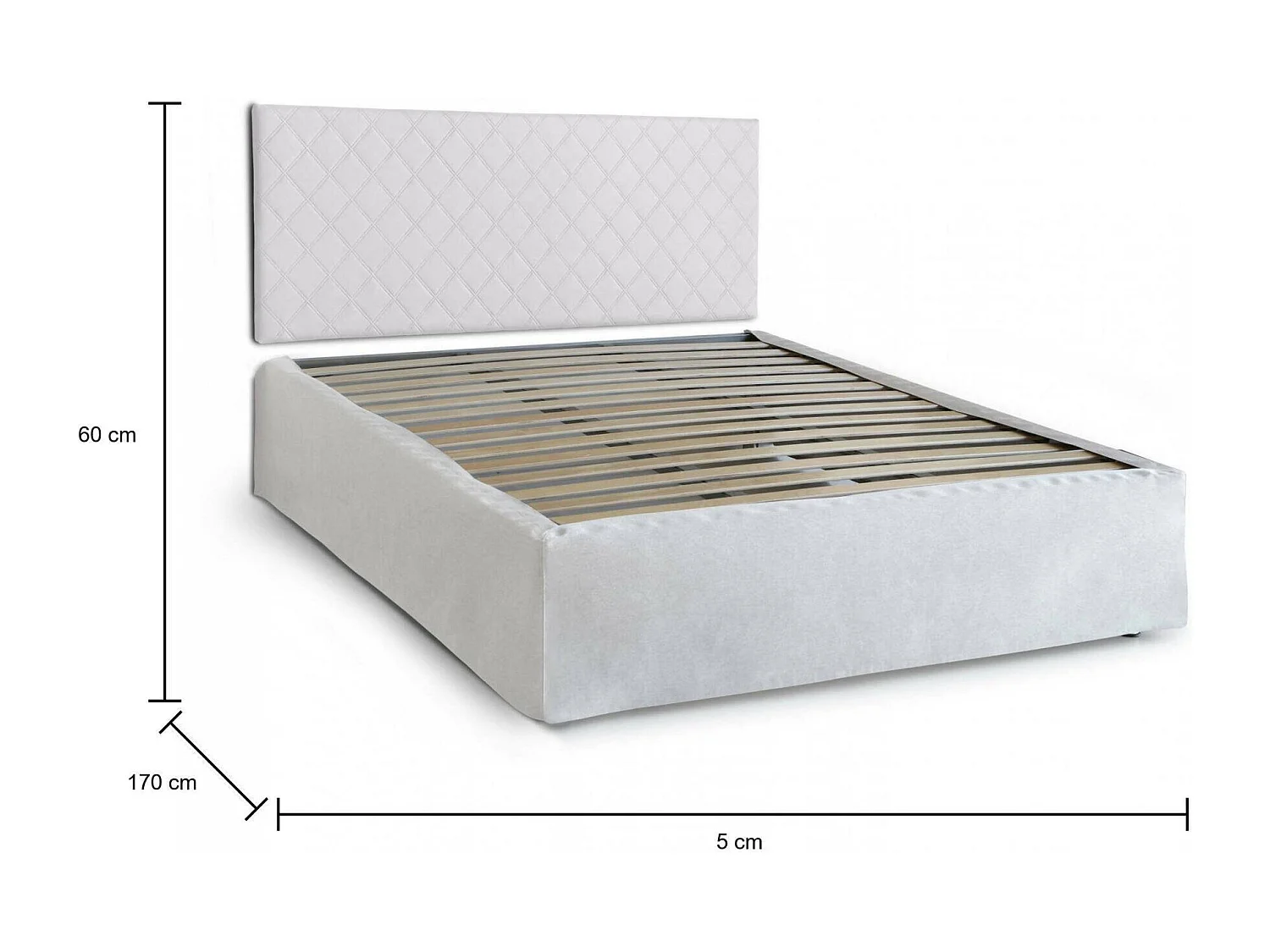Cama doble Clementina, juego de cabecero de ecopiel con base ortopédica y volante, 100% Made in Italy, apto para colchón de 160x190 cm, Blanco