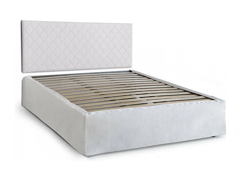 Clementina-Doppelbett, Kopfteilset aus Ã–ko-Leder mit orthopädischer Basis und Volant, 100 % Made in Italy, geeignet für eine Matratze 160 x 190 cm, WeiÃŸ