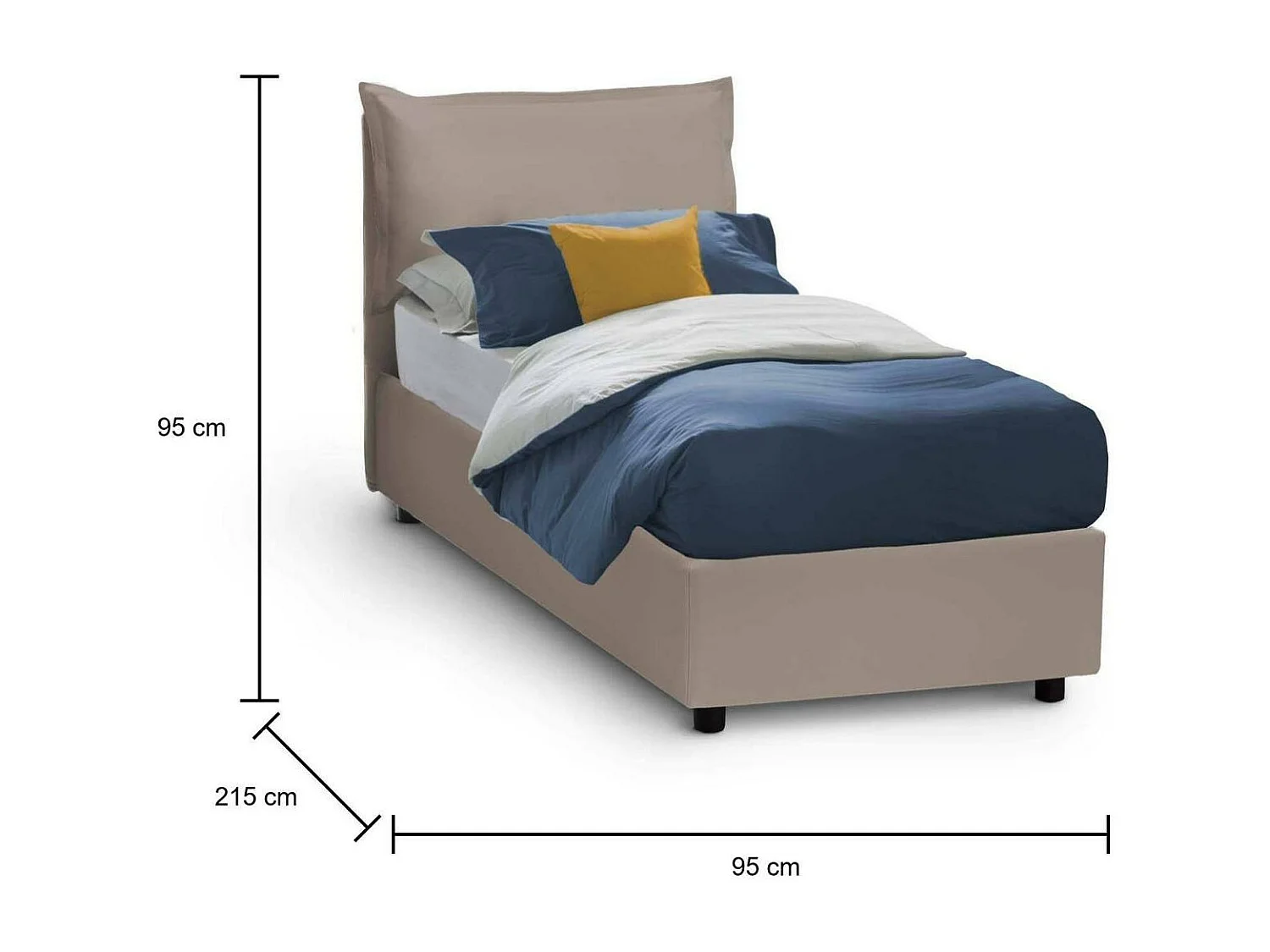 Lit simple Naomi, Lit coffre avec revêtement en éco-cuir, 100% Made in Italy, Ouverture frontale, avec matelas 80x200 cm inclus, Taupe