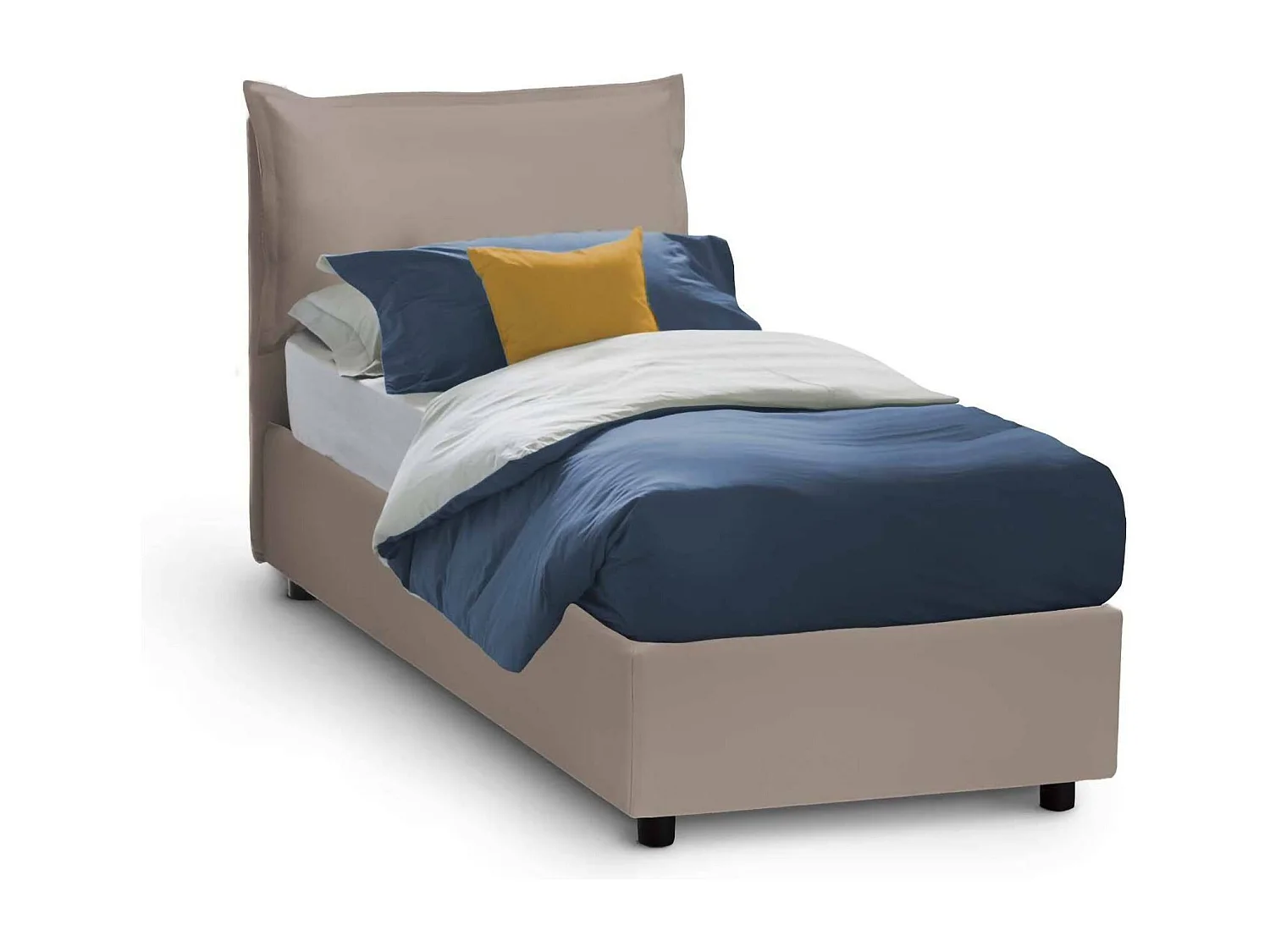 Lit simple Naomi, Lit coffre avec revêtement en éco-cuir, 100% Made in Italy, Ouverture frontale, avec matelas 80x200 cm inclus, Taupe