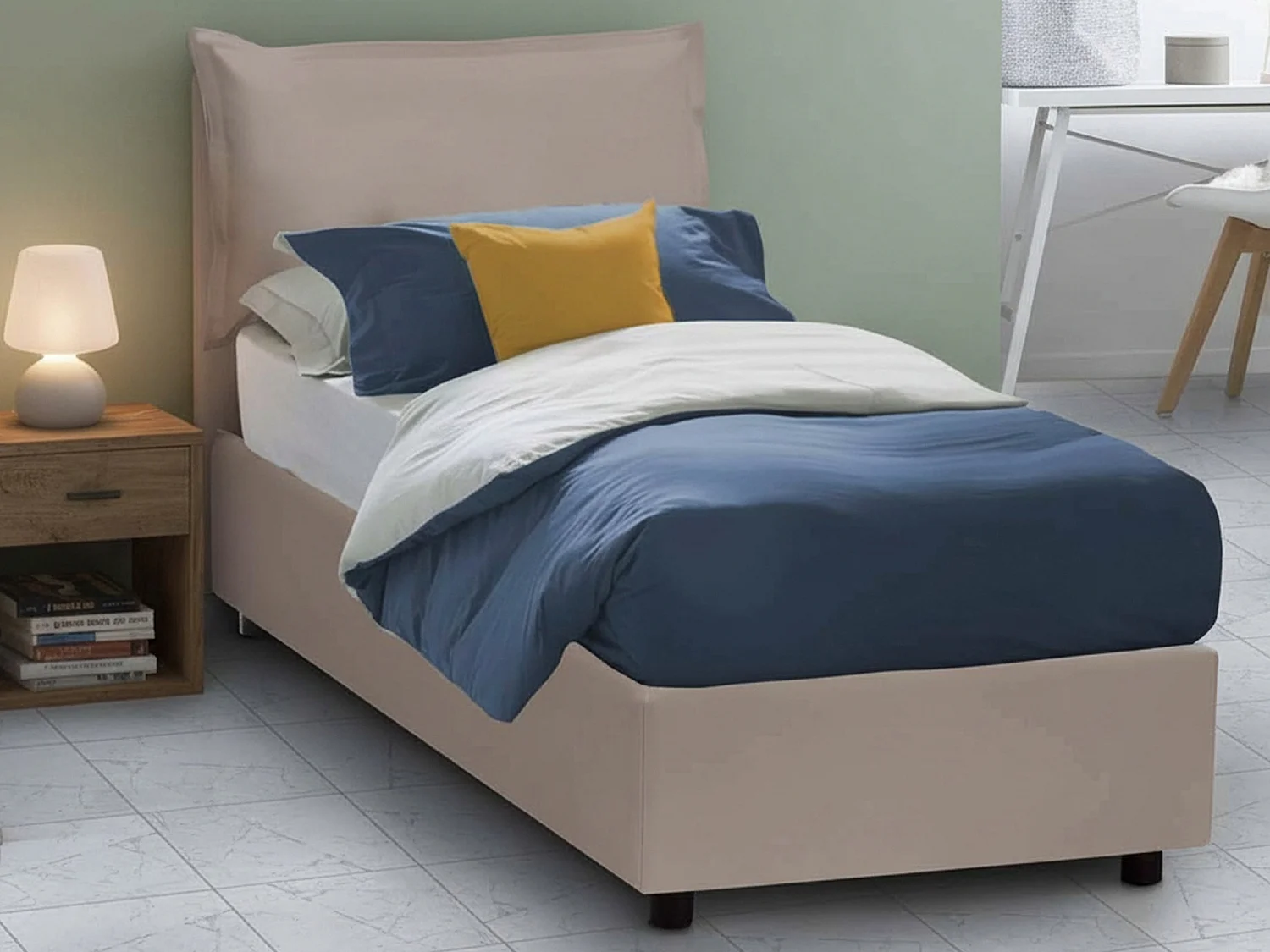 Lit simple Naomi, Lit coffre avec revêtement en éco-cuir, 100% Made in Italy, Ouverture frontale, avec matelas 80x200 cm inclus, Taupe