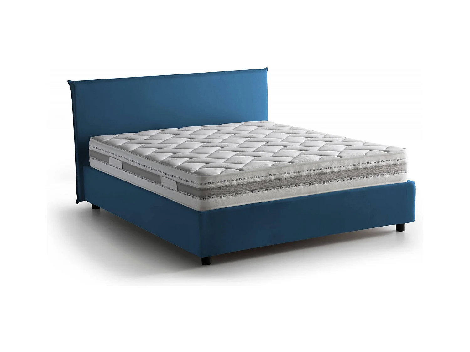 Lit double Bernadette, Lit coffre avec revêtement en tissu, 100% Made in Italy, Ouverture frontale, avec matelas 140x200 cm inclus, Bleu
