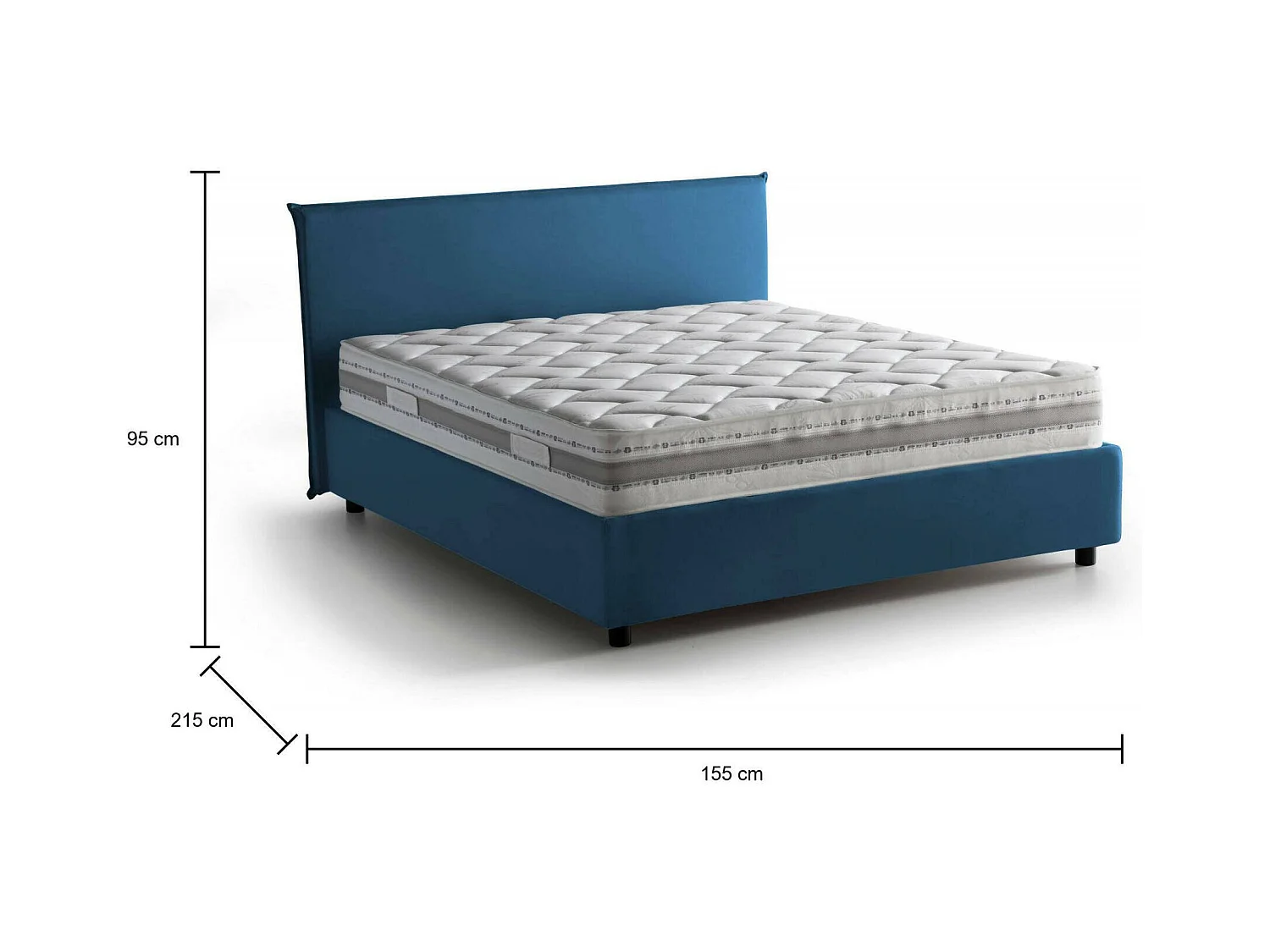 Doppelbett Bernadette, Bettkasten mit Stoffbezug, 100 % Made in Italy, Öffnung vorne, inklusive Matratze 140 x 200 cm, Blau