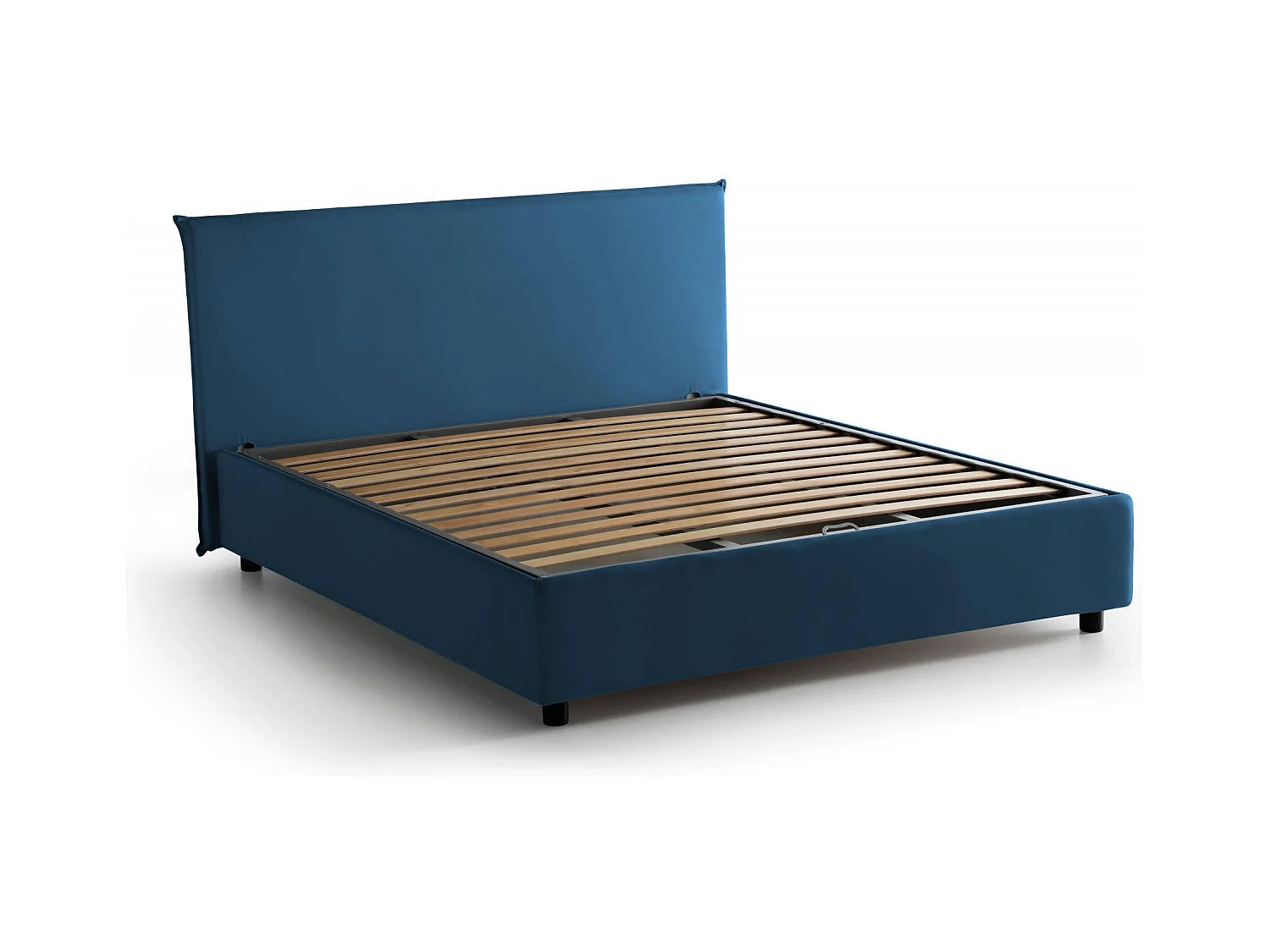 Doppelbett Bernadette, Bettkasten mit Stoffbezug, 100 % Made in Italy, Öffnung vorne, inklusive Matratze 140 x 200 cm, Blau