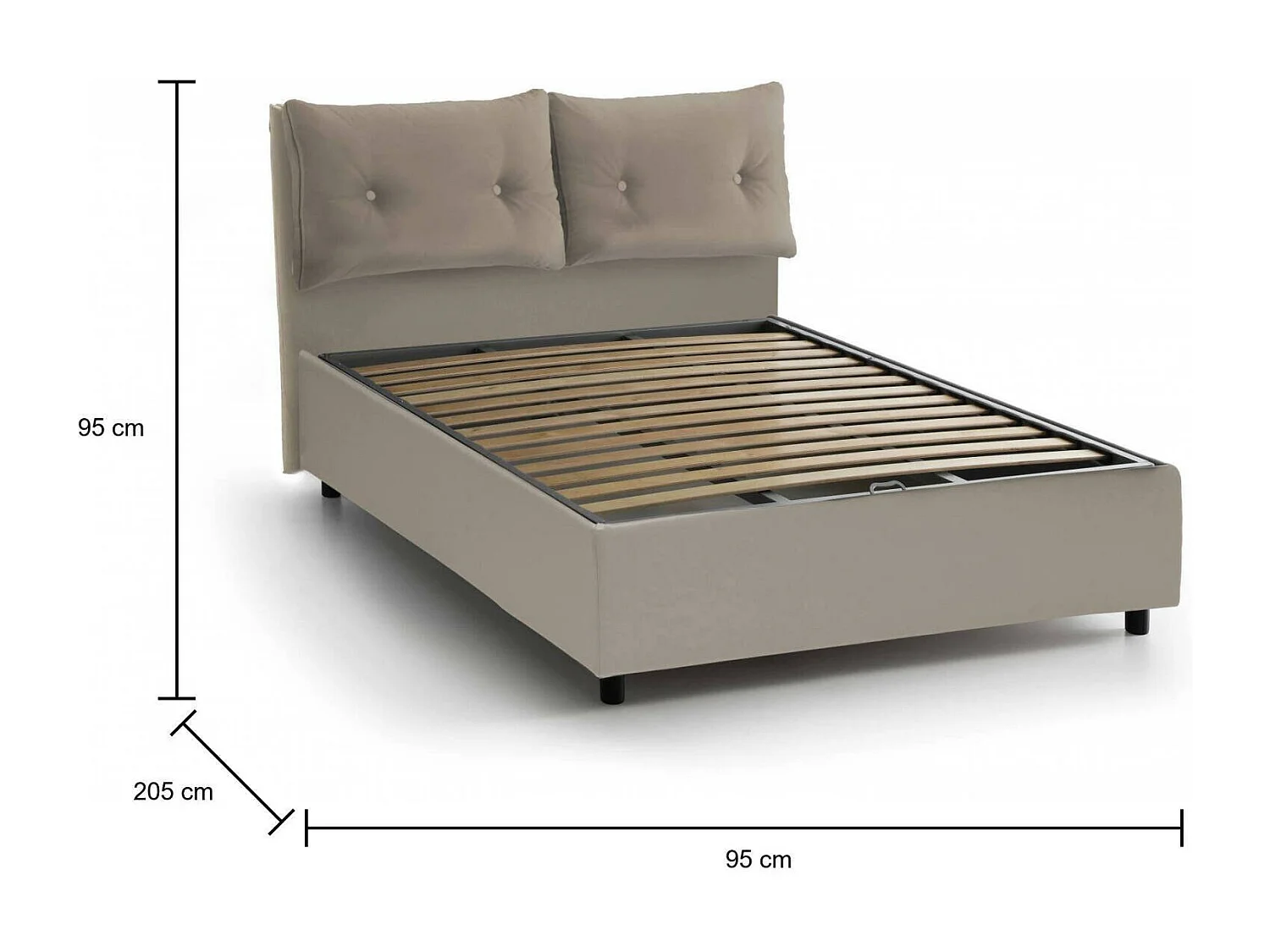 Talamo Italia Eenpersoonsbed Milena Grijs Taupe Met Opbergruimte Matrasmaat 80x190 cm, Gestoffeerd Gemaakt in Italië