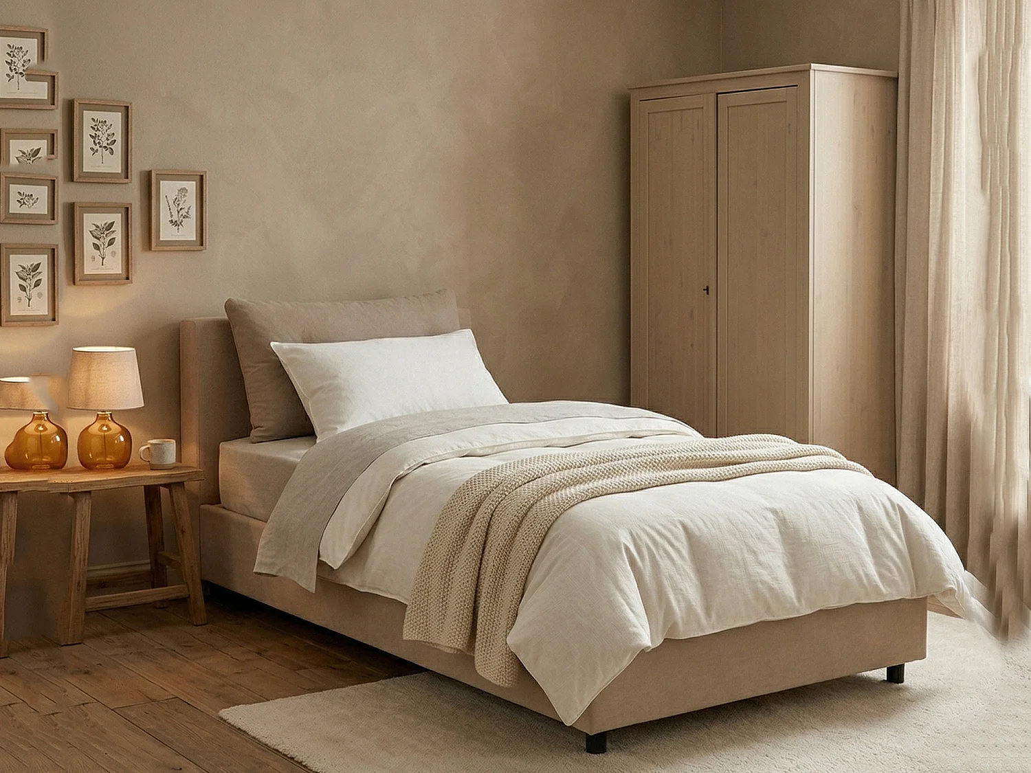 Letto singolo Milena, Letto contenitore con rivestimento in ecopelle, 100% Made in Italy, Apertura frontale, adatto per materasso Cm 80x190, Tortora