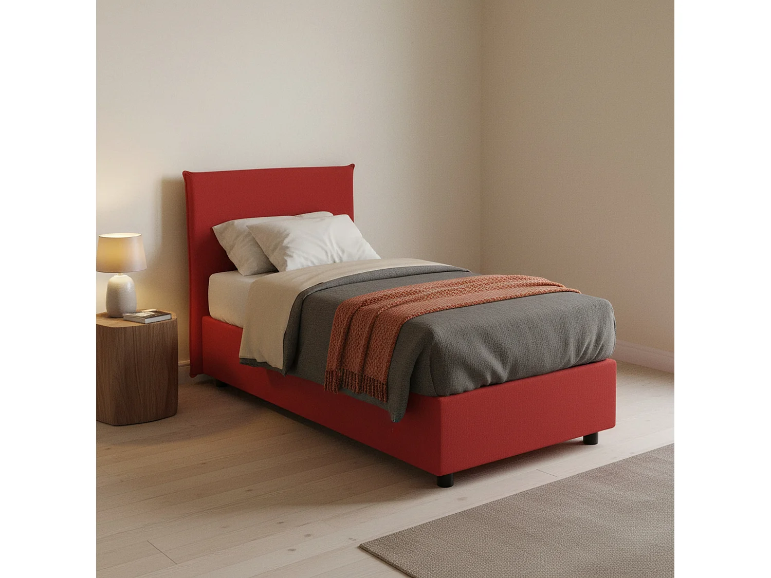 Talamo Italia Eenpersoonsbed Cira Rood Afneembaar Met Opbergruimte, Matrasmaat 90x200 cm Gemaakt in Italië