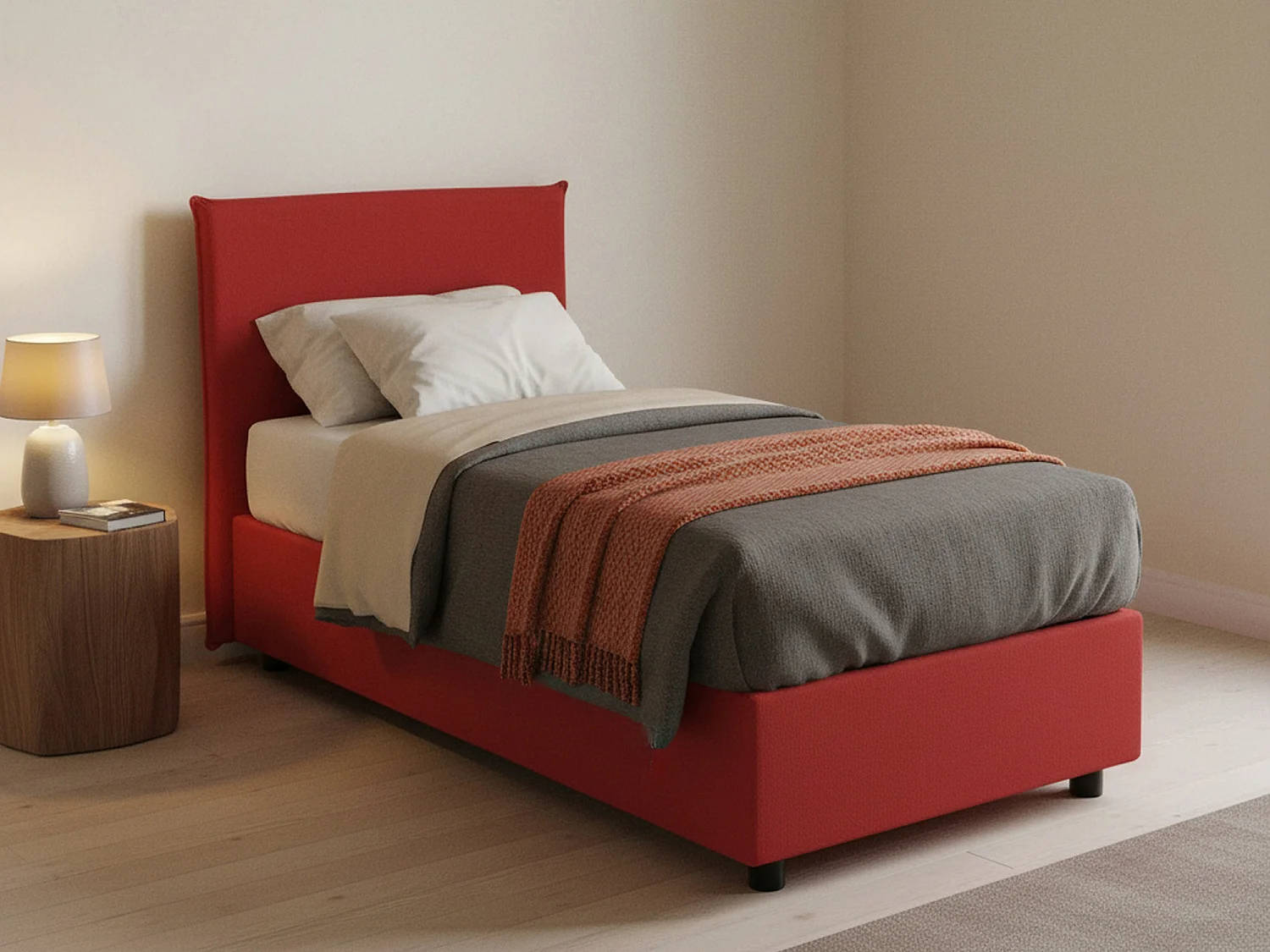 Talamo Italia Eenpersoonsbed Cira Rood Afneembaar Met Opbergruimte, Matrasmaat 90x200 cm Gemaakt in Italië