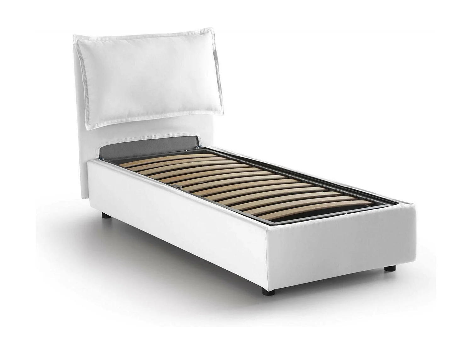 Lit simple Gemma, Lit coffre avec revêtement en tissu, 100% Made in Italy, Ouverture frontale, adapté pour matelas 80x200 cm, Blanc