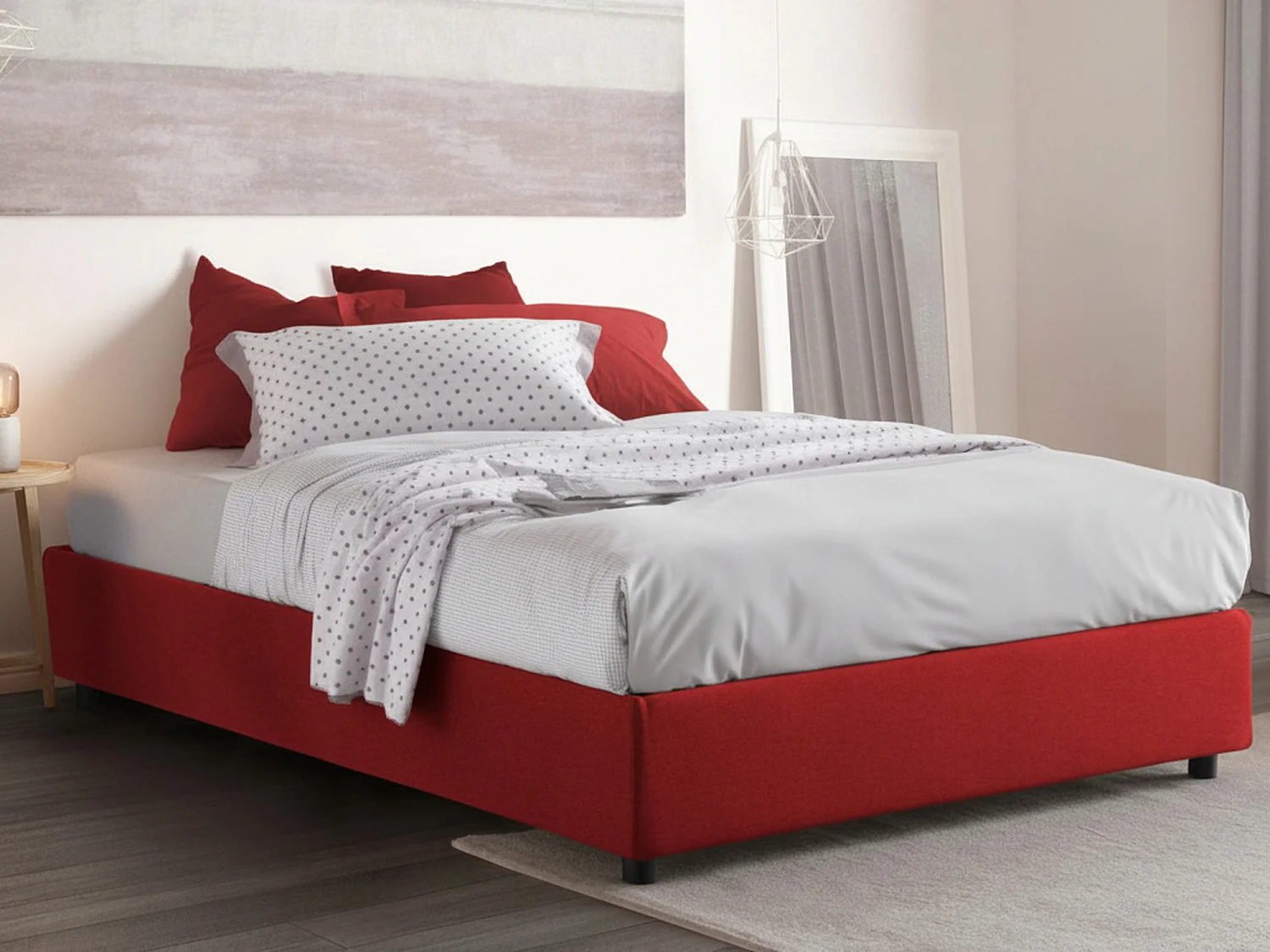 Talamo Italia Tweepersoonsbed Maria Rood Afneembare Hoes, Opberglade, Matrasmaat 160x200 cm, Made in Italy