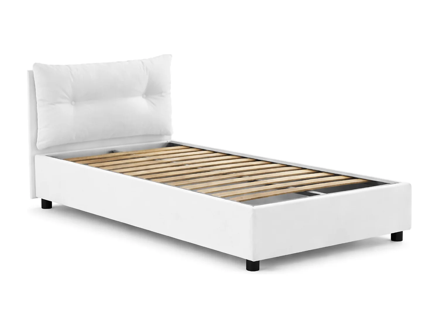 Lit simple Adelaide, Lit coffre avec revêtement en tissu, 100% Made in Italy, Ouverture frontale, adapté pour matelas 80x190 cm, Blanc