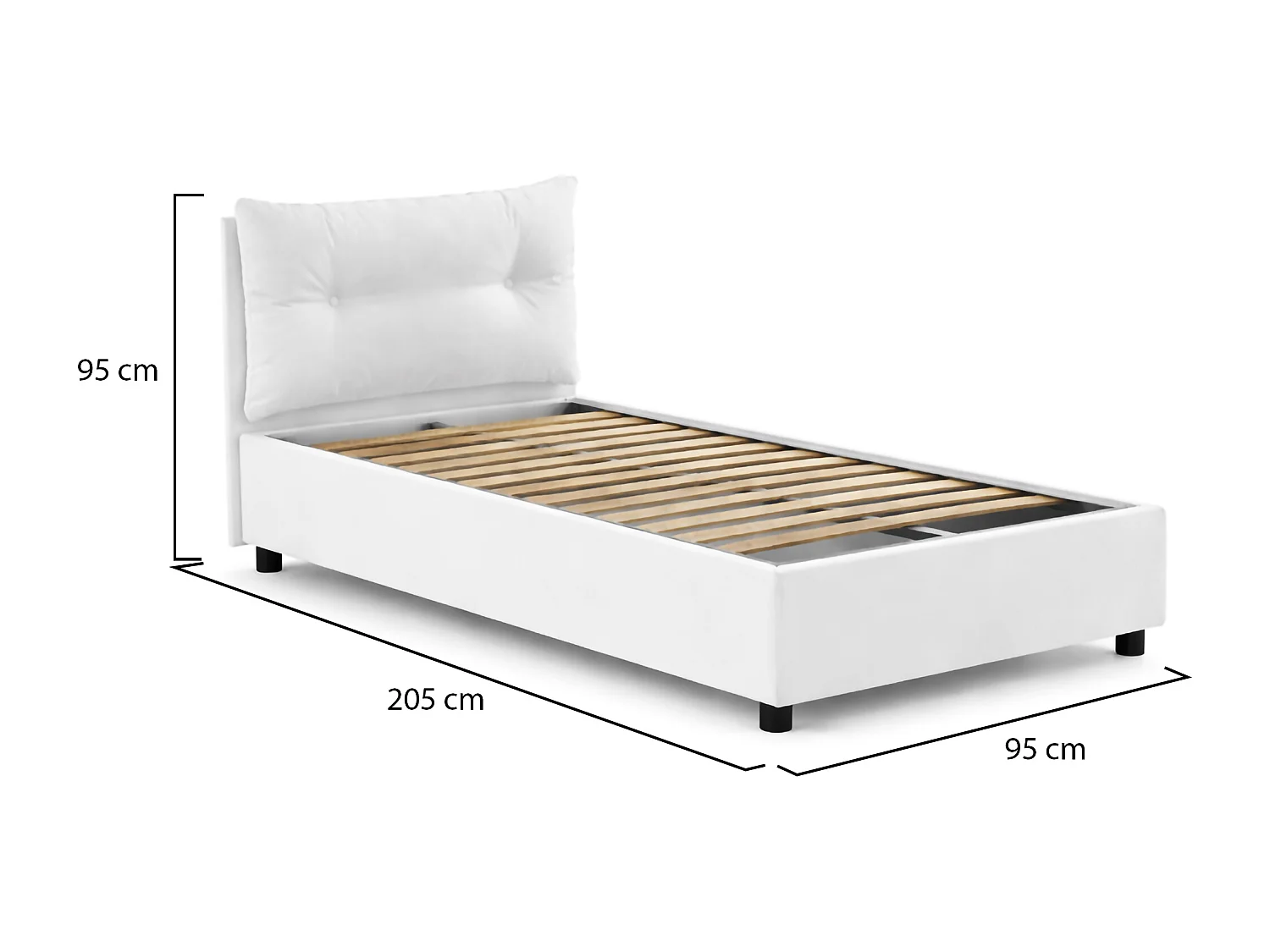Lit simple Adelaide, Lit coffre avec revêtement en tissu, 100% Made in Italy, Ouverture frontale, adapté pour matelas 80x190 cm, Blanc