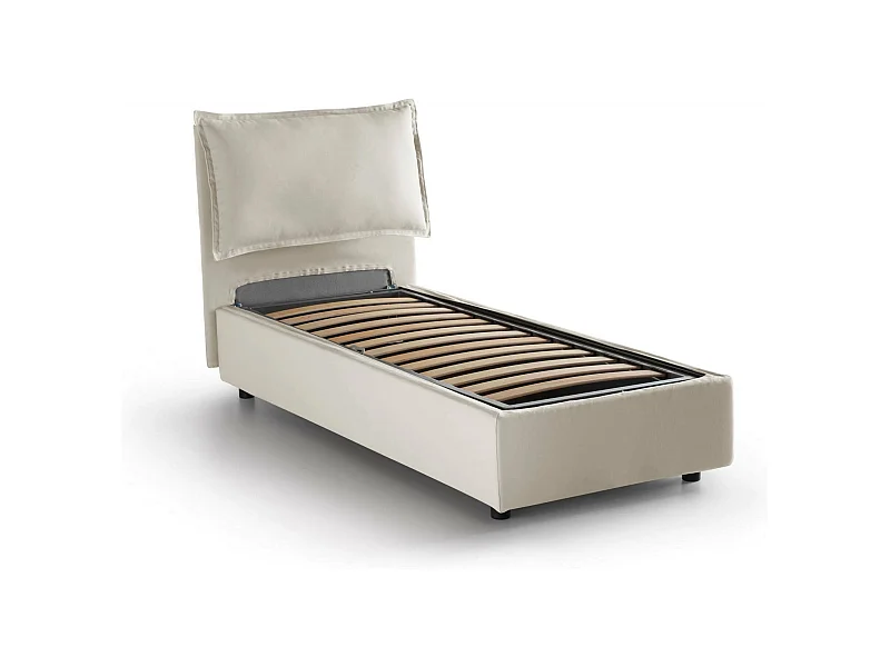 Lit simple Luna, Lit coffre avec revêtement en tissu, 100% Made in Italy, Ouverture latérale, adapté pour matelas 80x190 cm, Beige