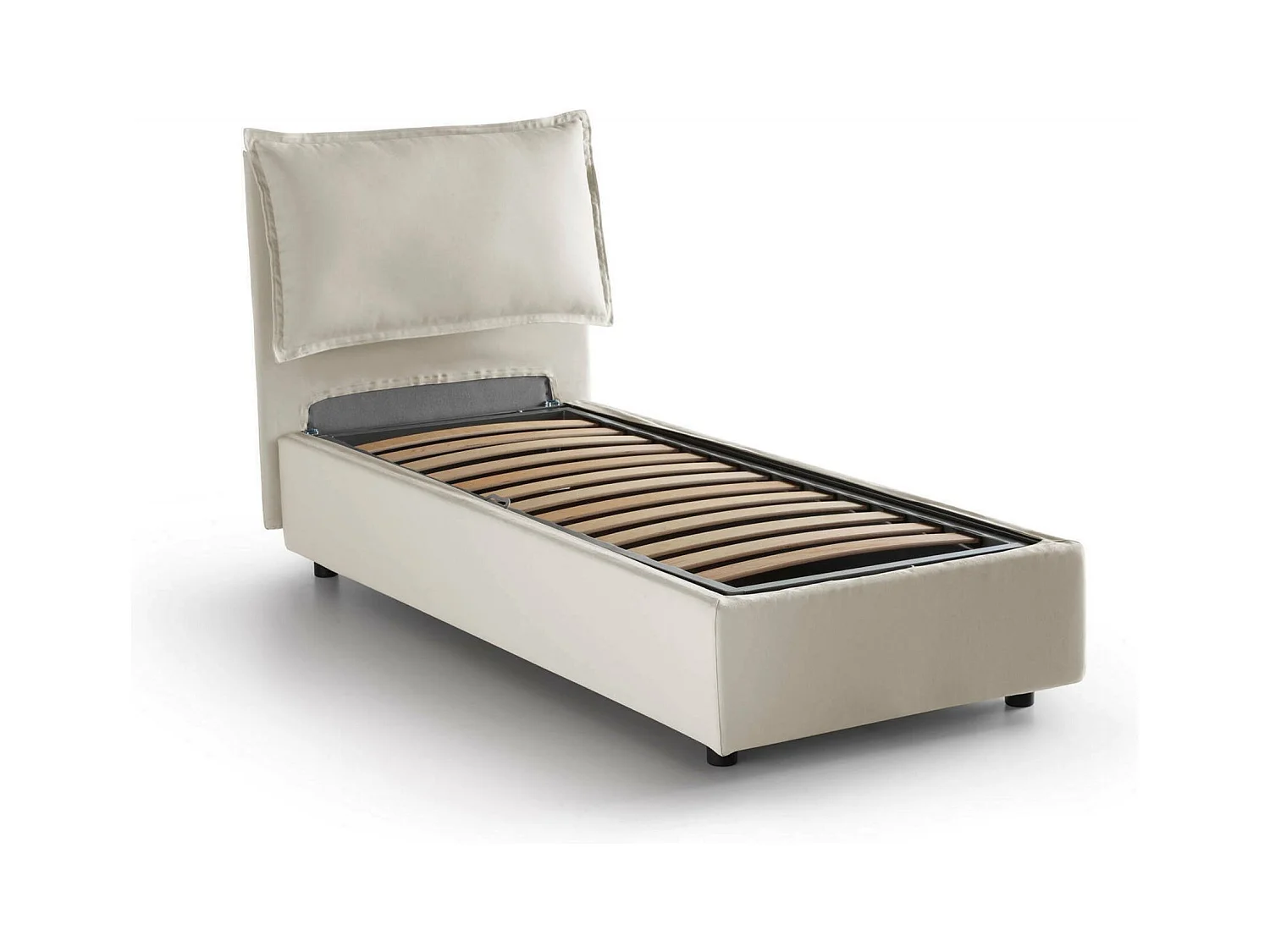 Lit simple Luna, Lit coffre avec revêtement en tissu, 100% Made in Italy, Ouverture latérale, adapté pour matelas 80x190 cm, Beige