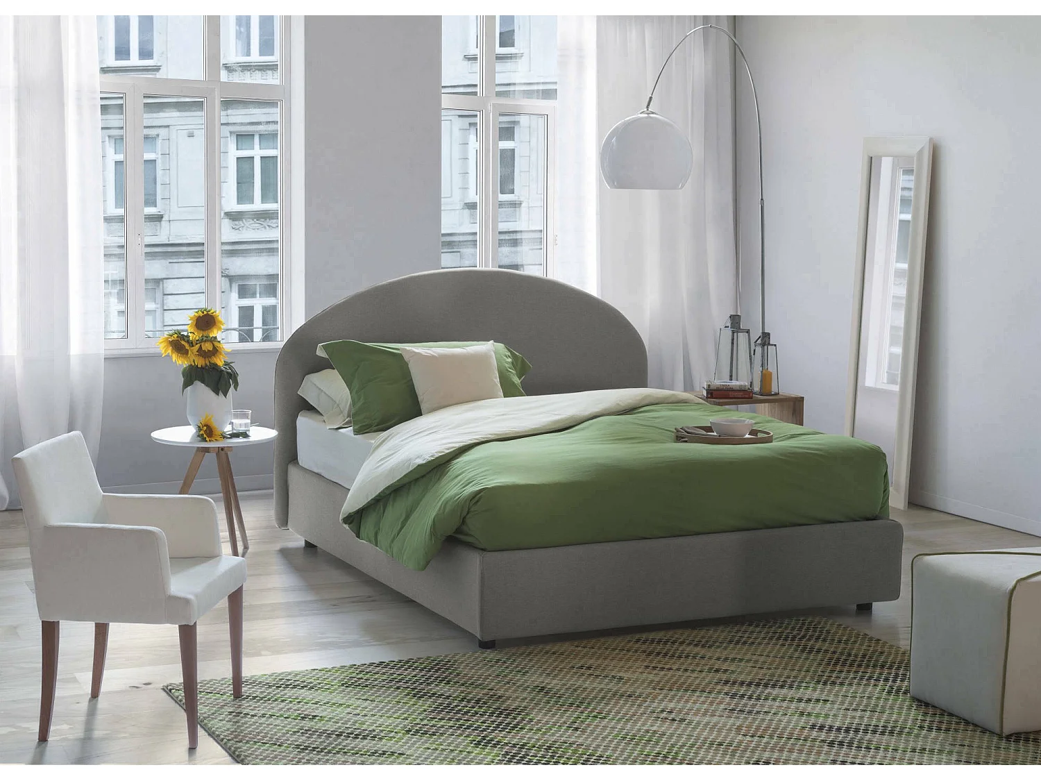 Doppelbett Giulia, Bettkasten mit Stoffbezug, 100 % Made in Italy, Ã–ffnung vorne, geeignet für Matratzen 160 x 200 cm, Grau