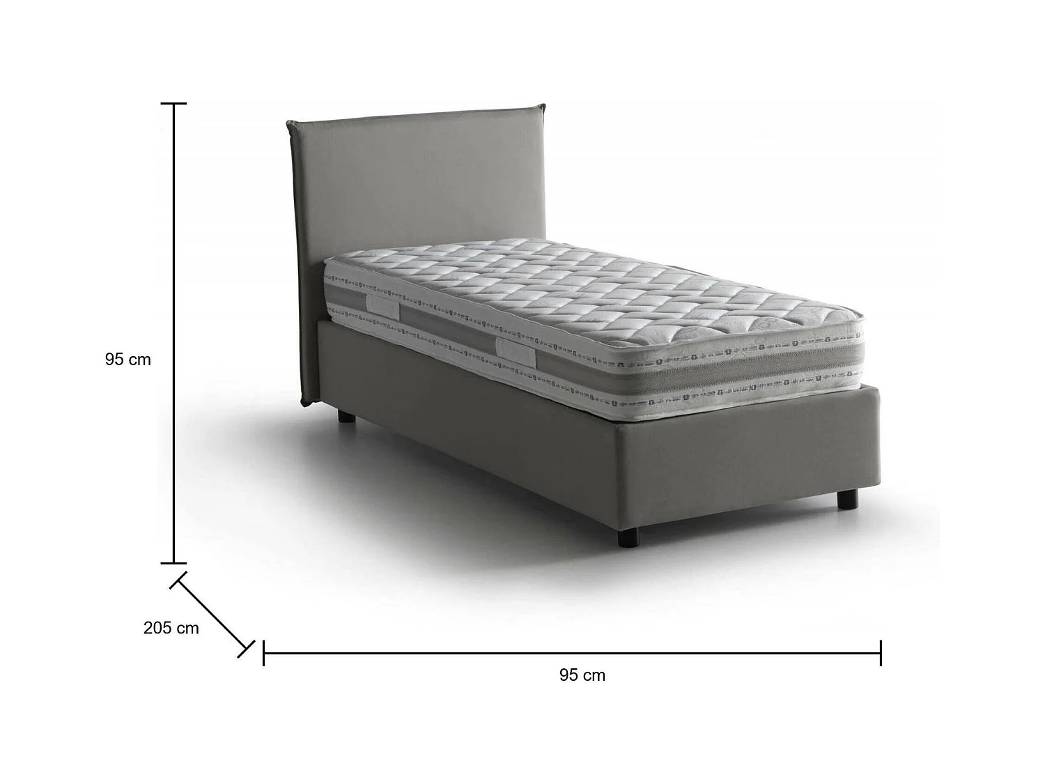 Brunella-Einzelbett, Bettkasten mit Stoffbezug, 100 % Made in Italy, Öffnung vorne, inklusive Matratze 80 x 190 cm, Grau