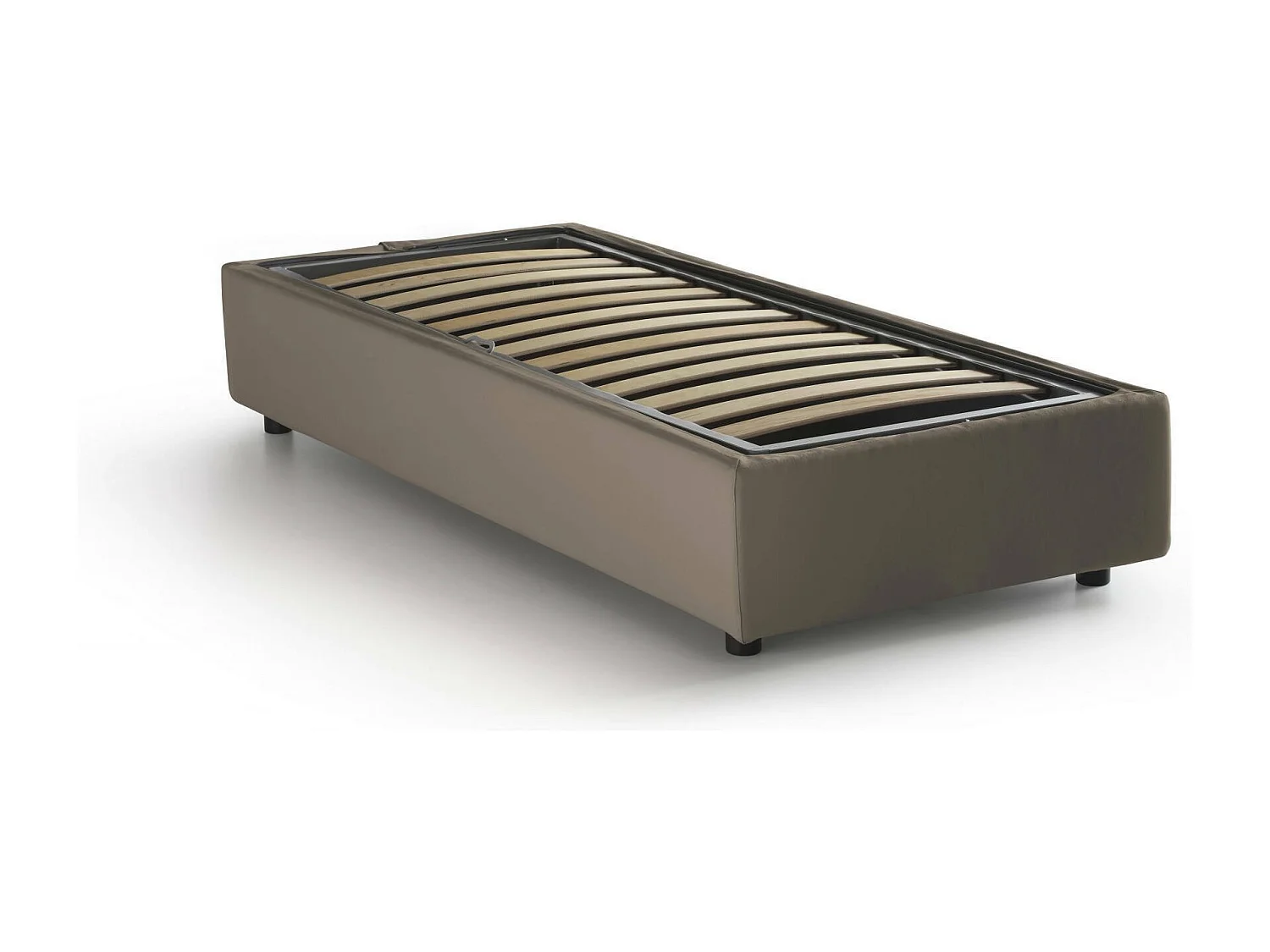 Lit simple Caterina, Lit coffre avec revêtement en tissu, 100% Made in Italy, Ouverture frontale, adapté pour matelas 80x200 cm, Taupe