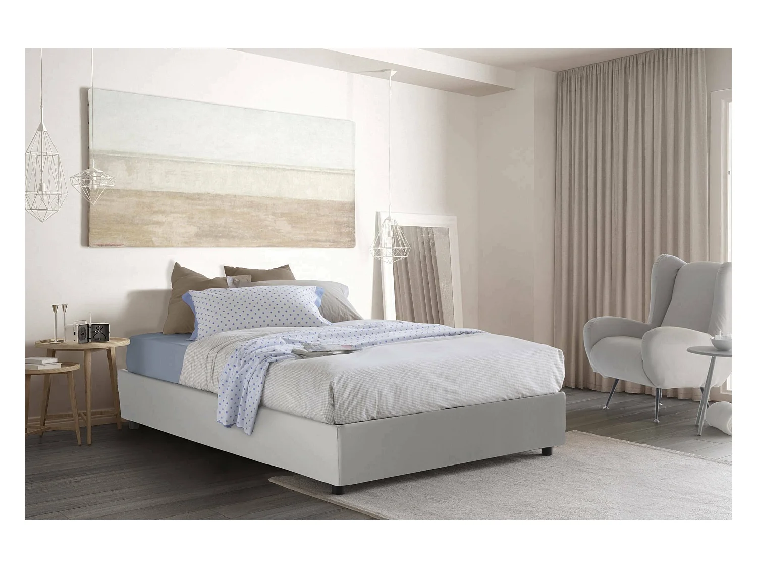 Lit double Matilde, lit coffre avec revêtement en éco-cuir, 100% Made in Italy, ouverture frontale, adapté pour matelas 120x190 cm, blanc