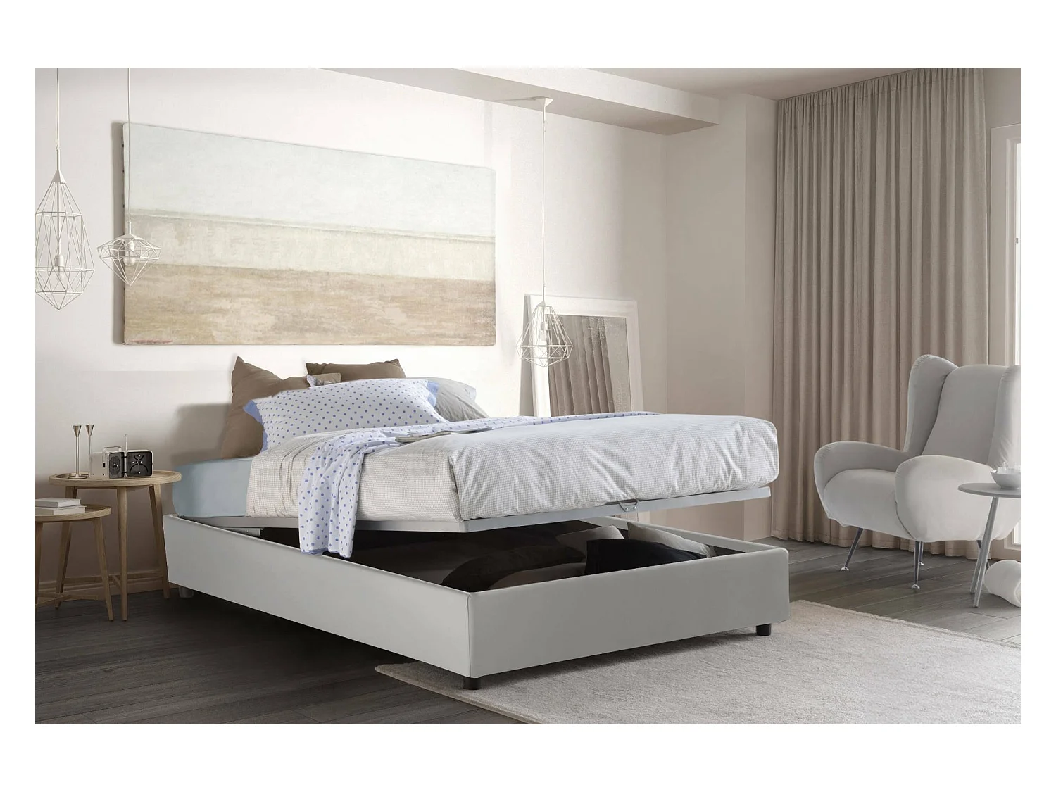 Lit double Matilde, lit coffre avec revêtement en éco-cuir, 100% Made in Italy, ouverture frontale, adapté pour matelas 120x190 cm, blanc