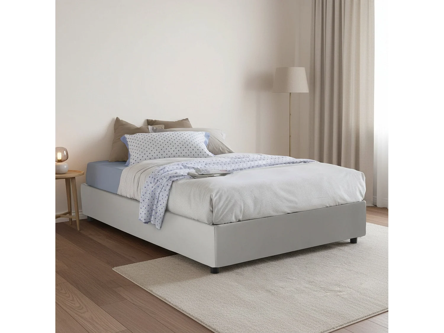 Lit double Matilde, lit coffre avec revêtement en éco-cuir, 100% Made in Italy, ouverture frontale, adapté pour matelas 120x190 cm, blanc