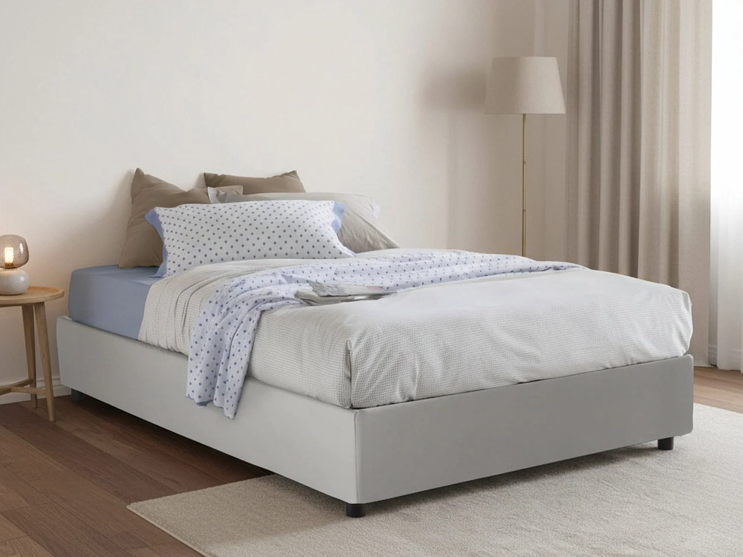 Lit double Matilde, lit coffre avec revêtement en éco-cuir, 100% Made in Italy, ouverture frontale, adapté pour matelas 120x190 cm, blanc