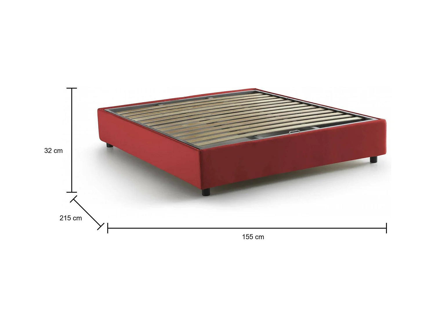 Chloe Doppelbett, Bettkasten mit Stoffbezug, 100 % Made in Italy, Ã–ffnung vorne, geeignet für 140 x 200 cm Matratze, Rot