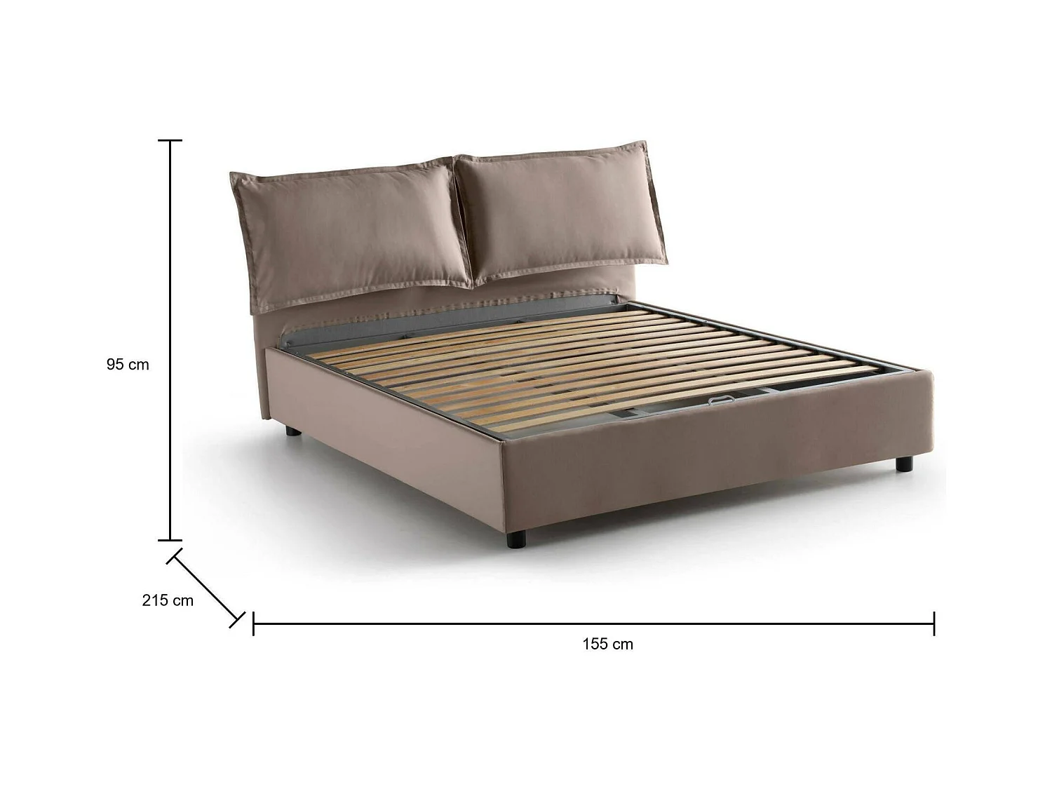 Lit double Maddalena, Lit coffre avec revêtement en tissu, 100% Made in Italy, Ouverture frontale, adapté pour matelas 140x200 cm, Taupe