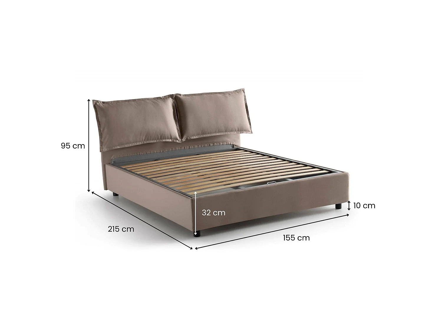 Lit double Maddalena, Lit coffre avec revêtement en tissu, 100% Made in Italy, Ouverture frontale, adapté pour matelas 140x200 cm, Taupe