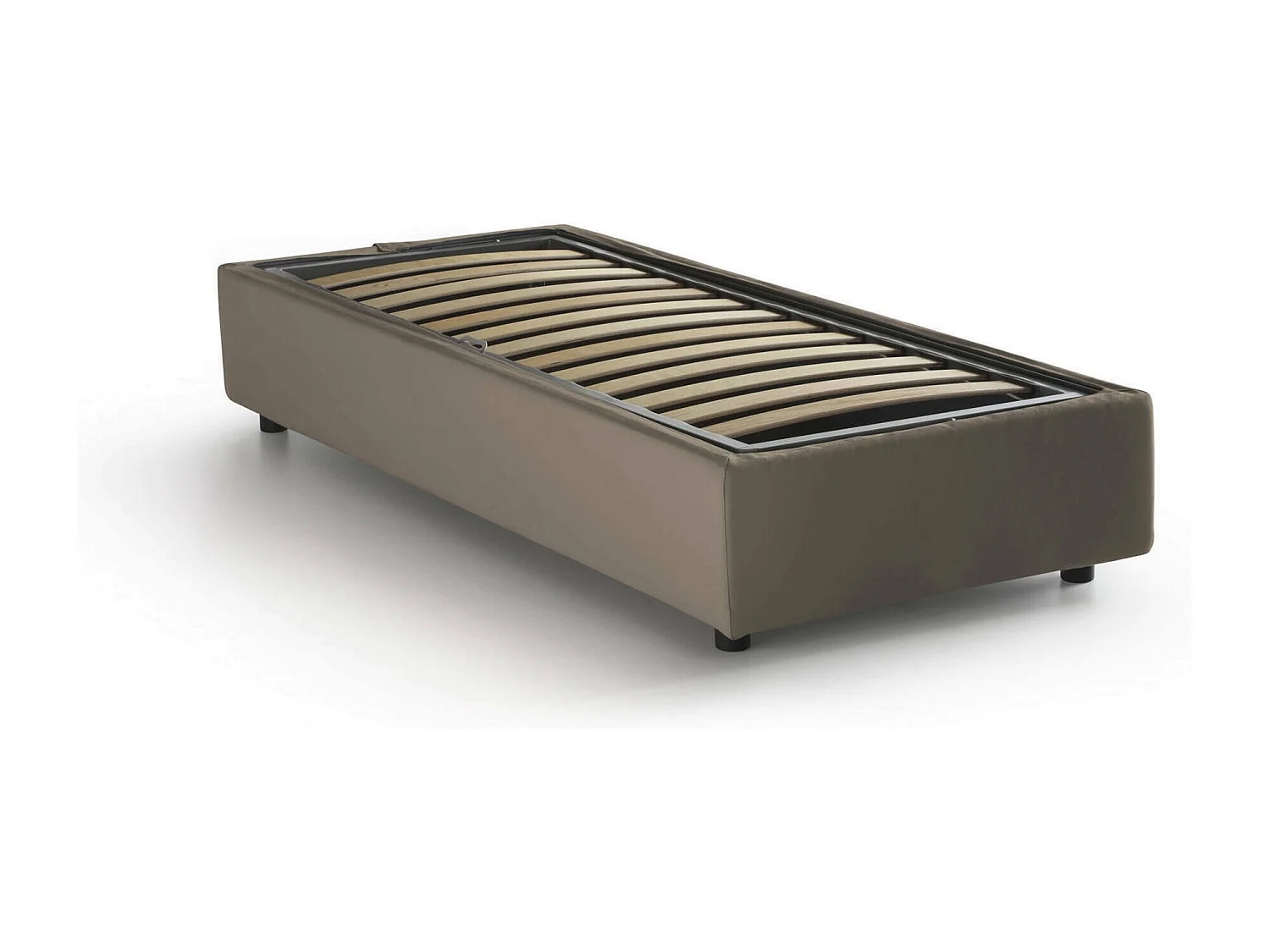 Letto singolo Ambra, Letto contenitore con rivestimento in ecopelle, 100% Made in Italy, Apertura frontale, adatto per materasso Cm 80x190, Tortora