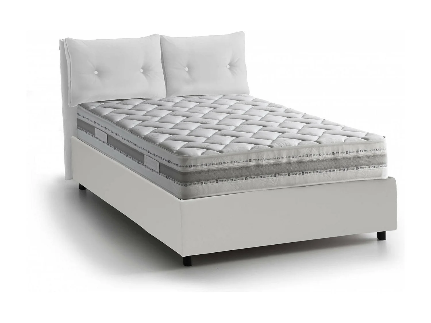 Cama de casal Rita, Cama de arrumação com forro de tecido, 100% Fabricado em Itália, Abertura frontal, com colchão 160x190 cm incluído, Branco