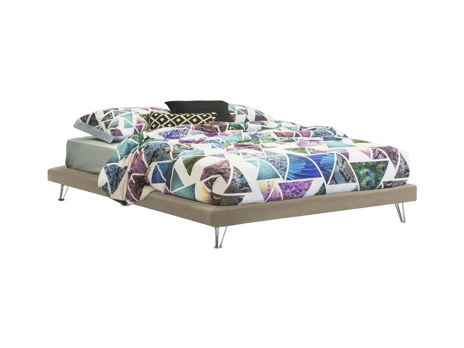 Lit double Isabella, Lit fixe en tissu avec pieds, 100% Made in Italy, adapté pour matelas 160x190 cm, Beige