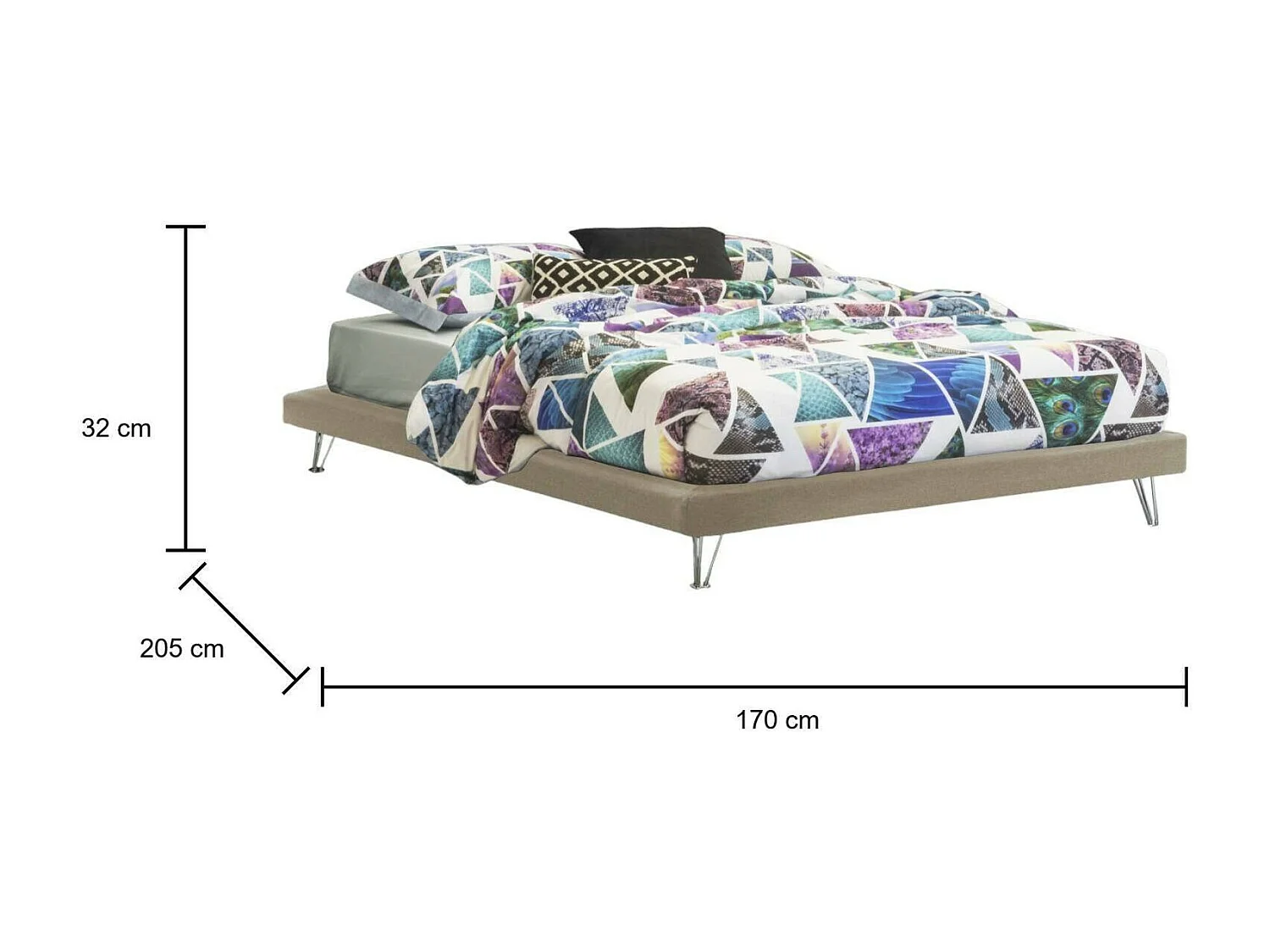 Lit double Isabella, Lit fixe en tissu avec pieds, 100% Made in Italy, adapté pour matelas 160x190 cm, Beige