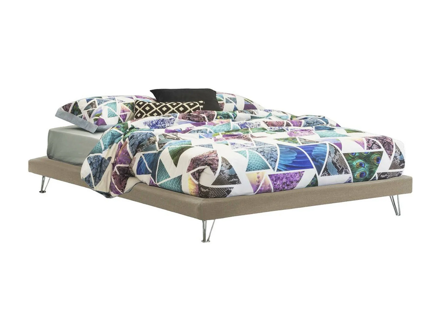 Cama de casal Isabella, Cama fixa em tecido com pés, 100% Fabricado na Itália, adequada para colchão 160x190 cm, Bege