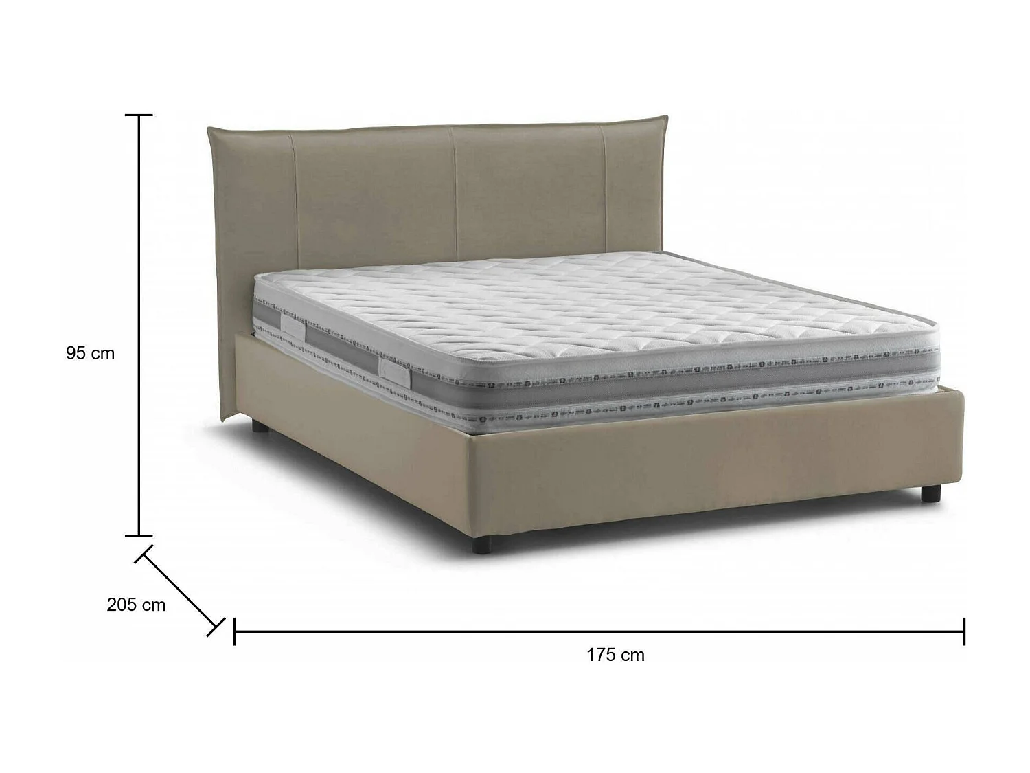 Lit double Flavia, Lit coffre avec revêtement en tissu, 100% Made in Italy, Ouverture frontale, avec matelas 160x190 cm inclus, Taupe