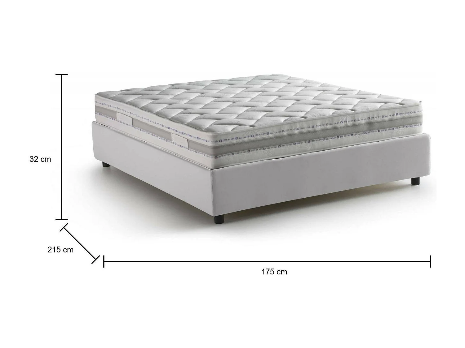 Cama de casal Carlotta, Cama arrumação com forro de couro ecológico, 100% Fabricado na Itália, Abertura frontal, com colchão 160x200 cm incluído, Branco