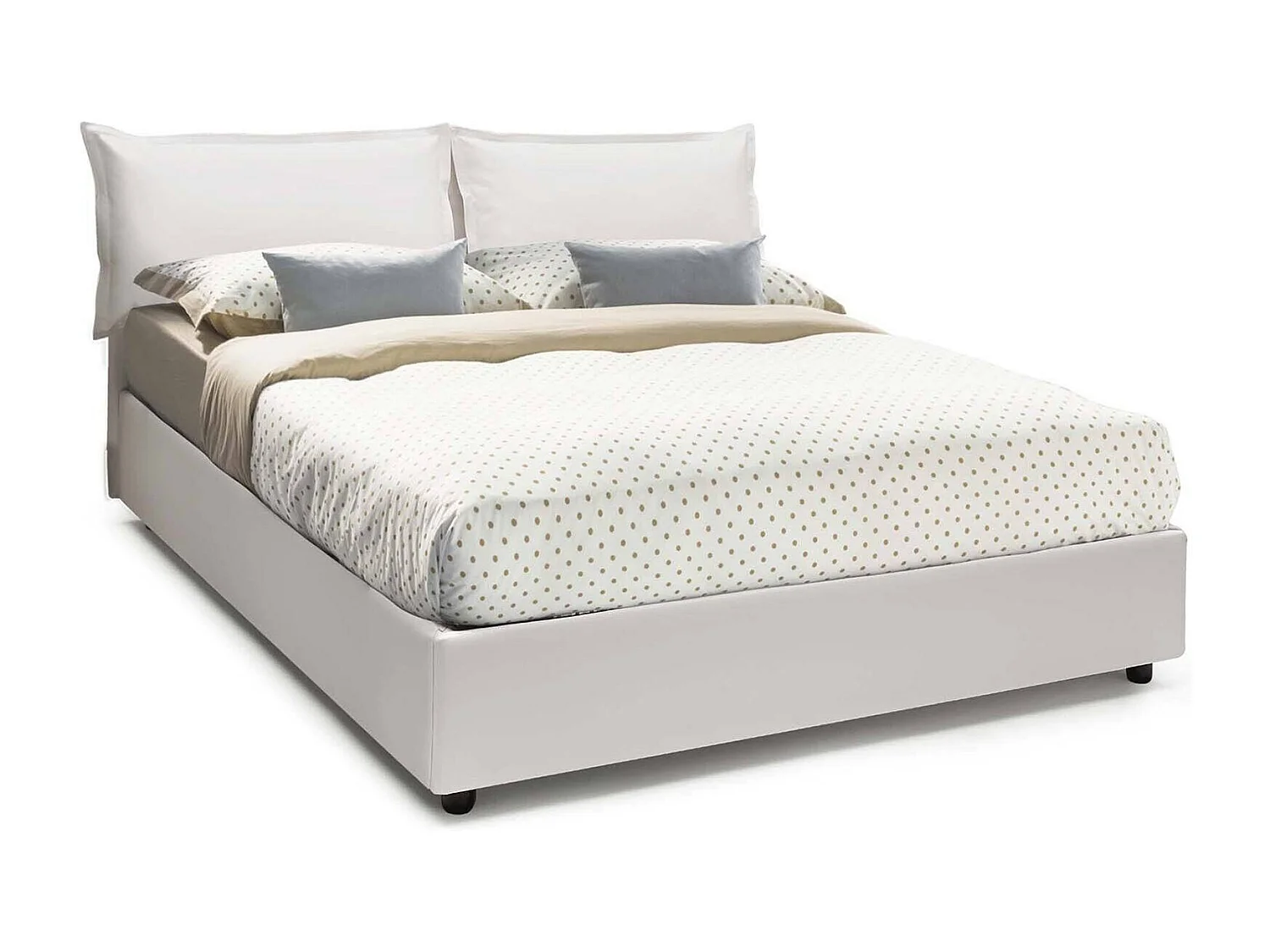Cama de casal Veronica, Cama de armazenamento com forro de couro ecológico, 100% Fabricado na Itália, Abertura frontal, adequada para colchão 160x190 cm, Branco