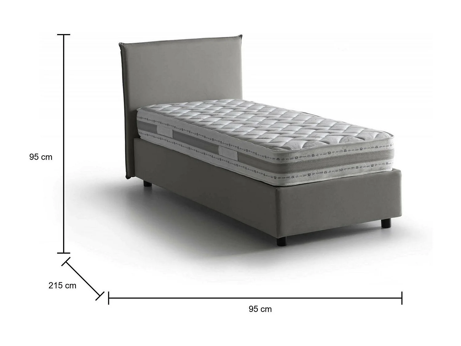 Lit simple Catia, Lit coffre avec revêtement en tissu, 100% Made in Italy, Ouverture frontale, avec matelas 80x200 cm inclus, Gris
