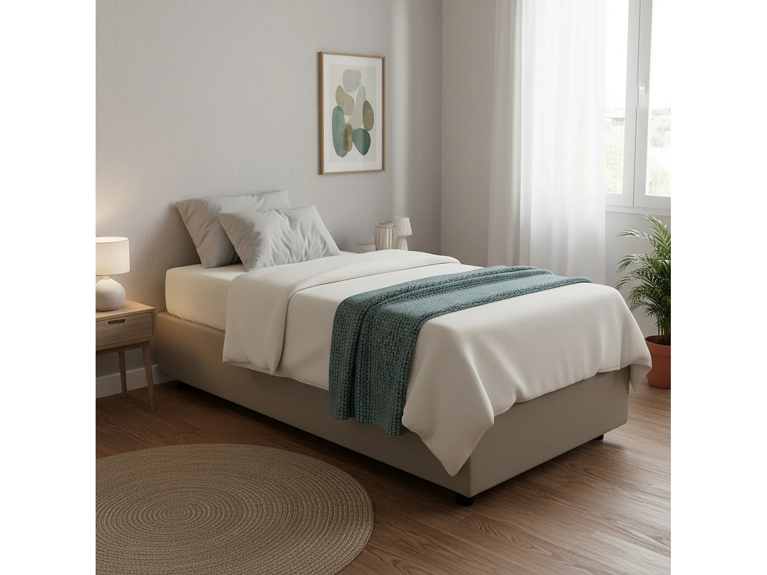 Talamo Italia Eenpersoonsbed Eleonora Grijs Taupe Inclusief Afneembare Matras, Opberger Made in Italy