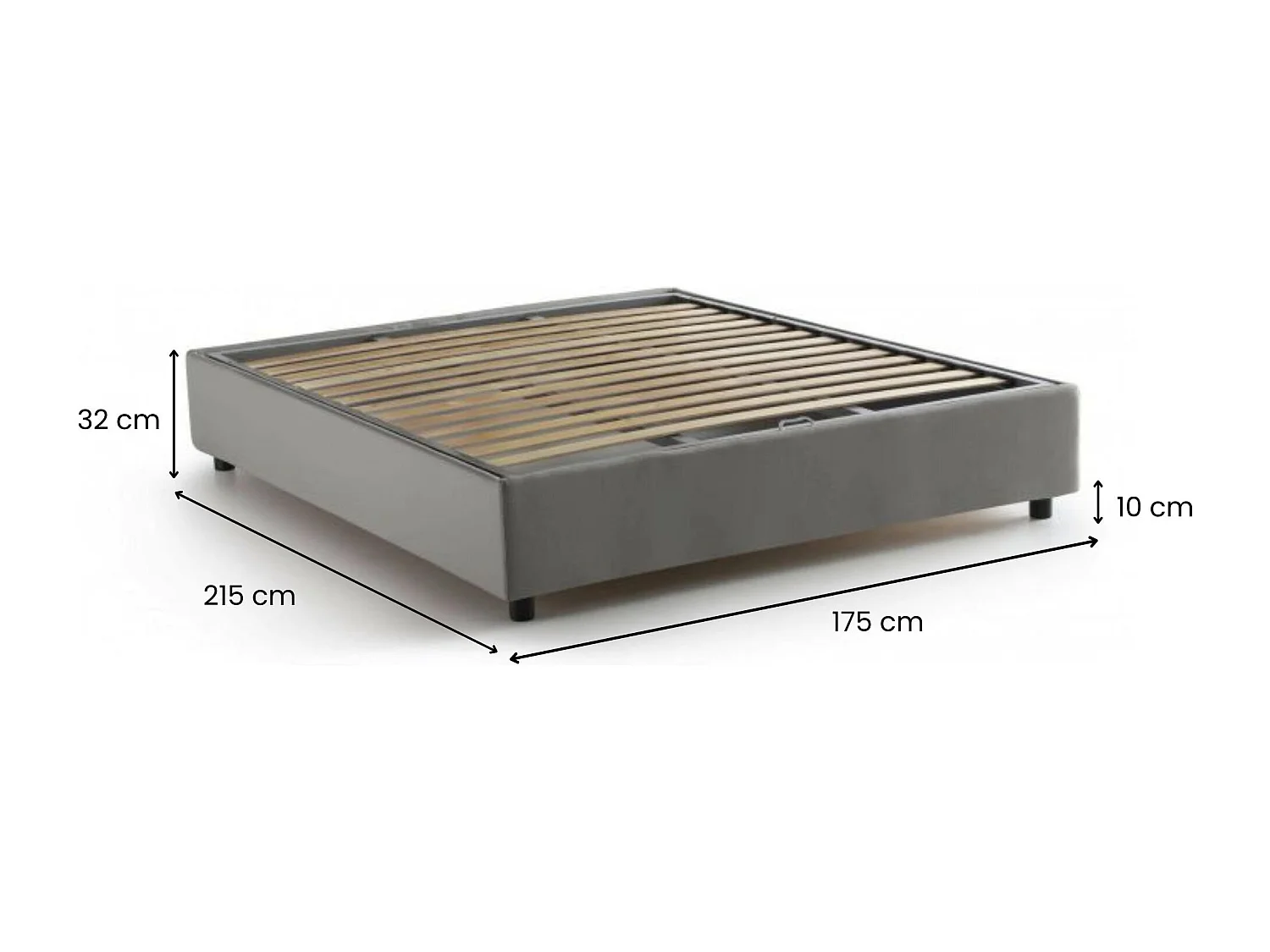 Lit double Maria, Lit coffre avec revêtement en tissu, 100% Made in Italy, Ouverture frontale, adapté pour matelas 160x200 cm, Gris