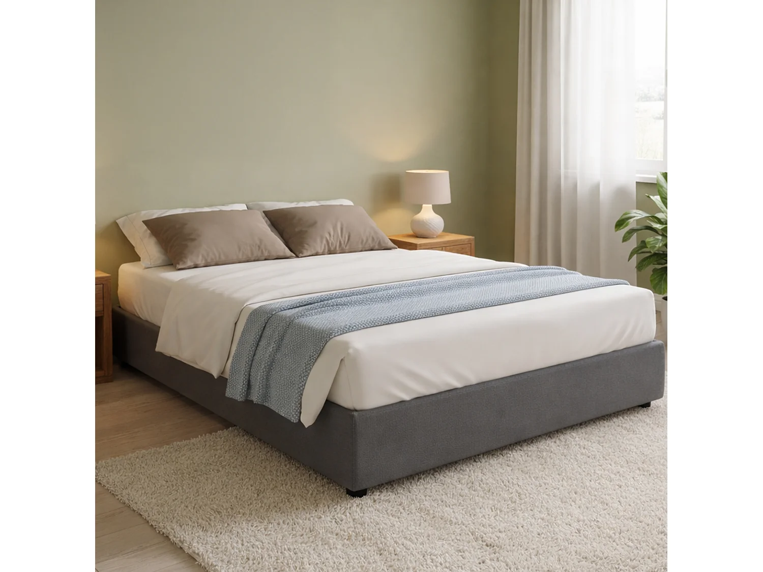 Lit double Maria, Lit coffre avec revêtement en tissu, 100% Made in Italy, Ouverture frontale, adapté pour matelas 160x200 cm, Gris