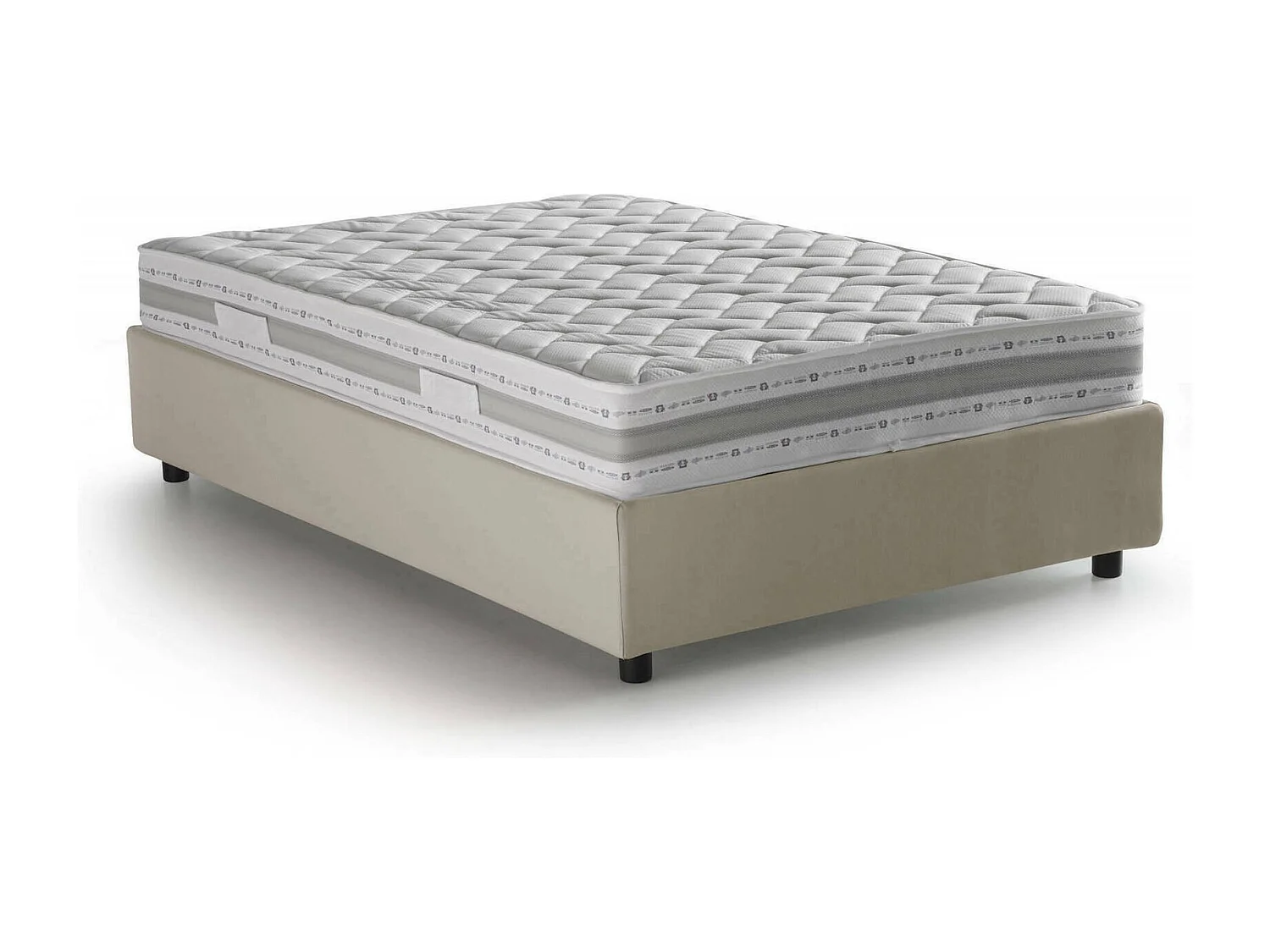 Letto piazza e mezza Rebecca, Letto contenitore con rivestimento in tessuto, 100% Made in Italy, Apertura frontale, con materasso Cm 120x200 incluso, Beige